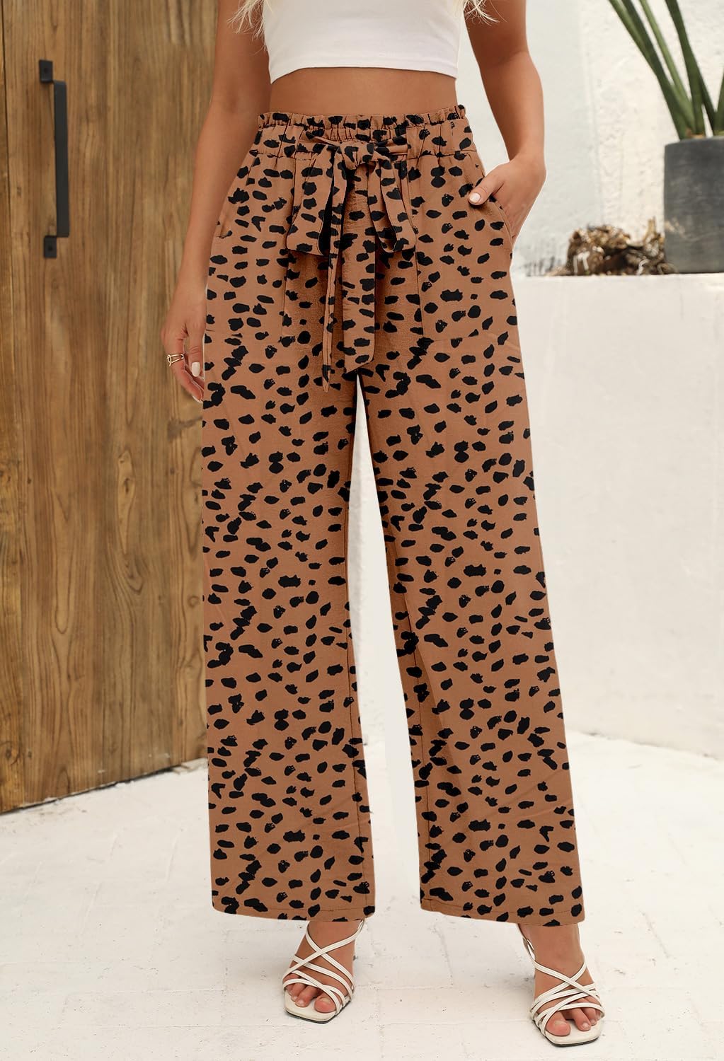 Angerella Womens Wide Leg Pants High Elastic Waist Adjustable Knot Casual Flowy Trousers Business Work Pants with Pockets - Image 2