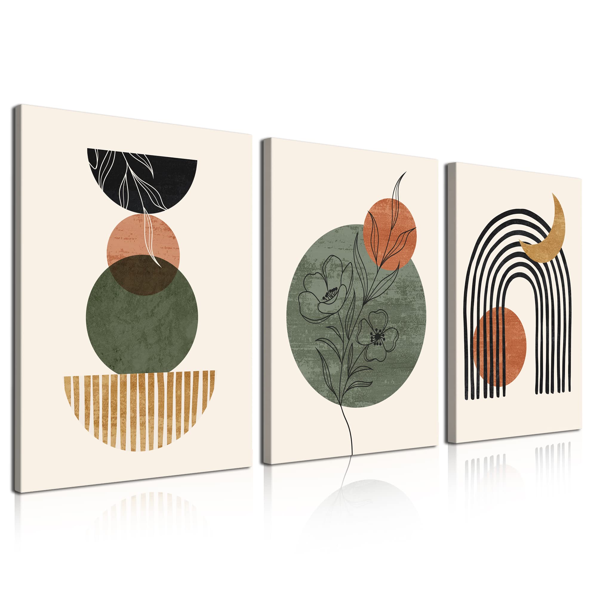 Gisipameis Juego de 3 lienzos enmarcados de estilo bohemio para pared, decoración moderna de mediados de siglo, 16 x 24 pulgadas, minimalista, geométrico, abstracto, moderno, neutro, bohemio,