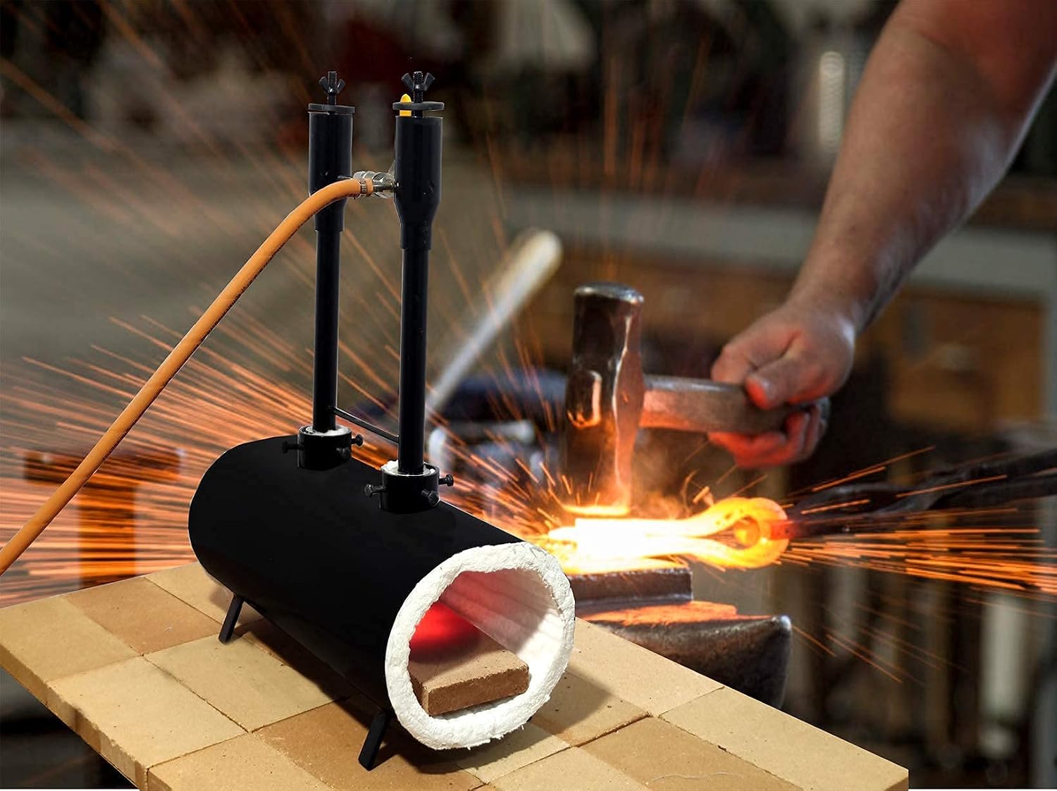 Simond Store Portable Propane Gas Forge Double Burner Knife and Tool Making Blacksmith Farrier Forge