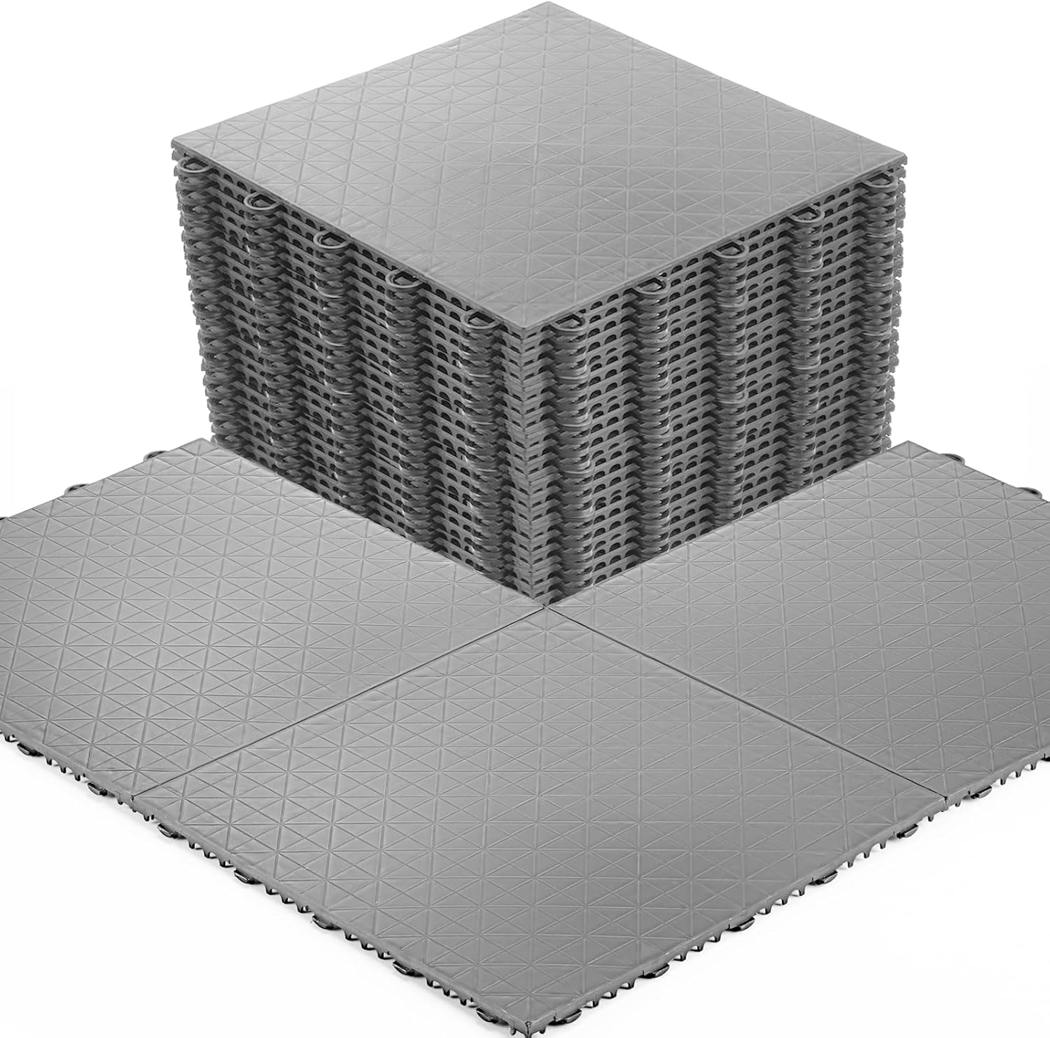 Sasylvia 50 Pack Gray Interlocking Garage Floor Tiles 9.8 x 9.8 Inch PP