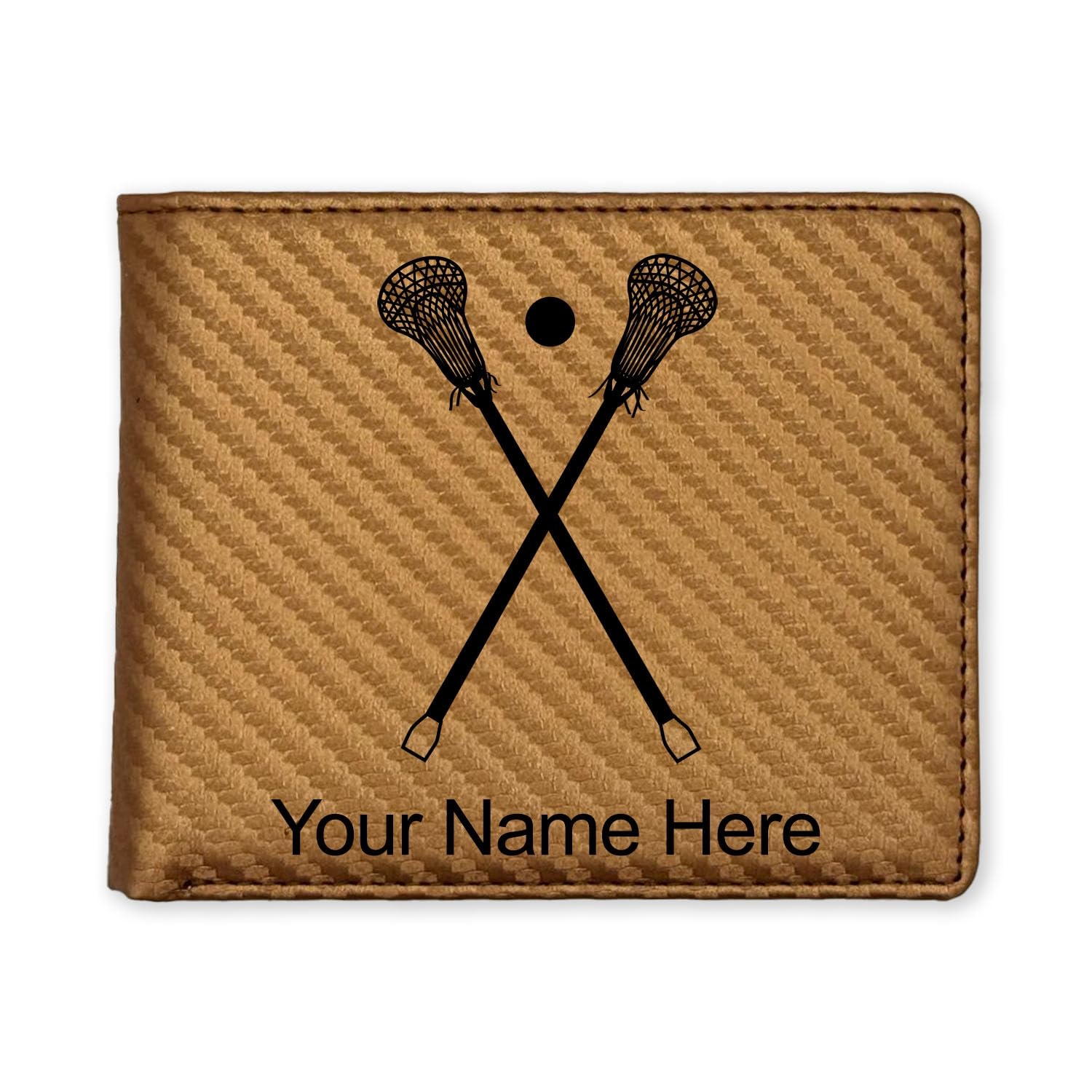 LaserGram Faux Leather Bi-Fold Wallet, Lacrosse Sticks, Personalized Engraving Included (Carbon Fiber Bronze)