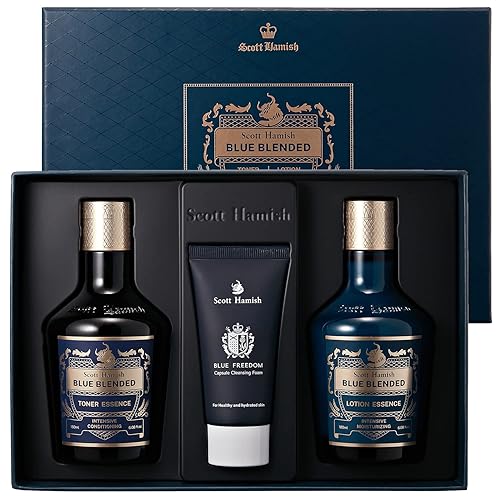 Scott Hamish Blue Blended Set Set de cuidado de la piel para hombres con lavado facial, tóner facial y emulsión facial Kit de hidratación