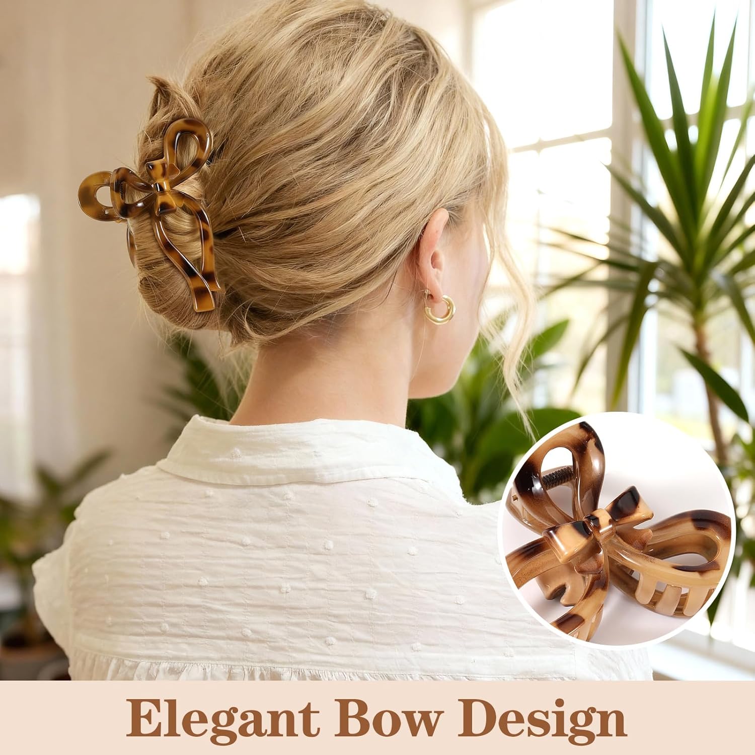 Auseibeely 4 Pcs Bow Claw Clips for Women & Girls, 4.3 Inch Tortoise Shell Cute Bow Hair Clips, Medium Claw Clip for Thick/Thin Hair, Non-Slip Elegant Butterfly Hair Accessories for Gift - Image 4