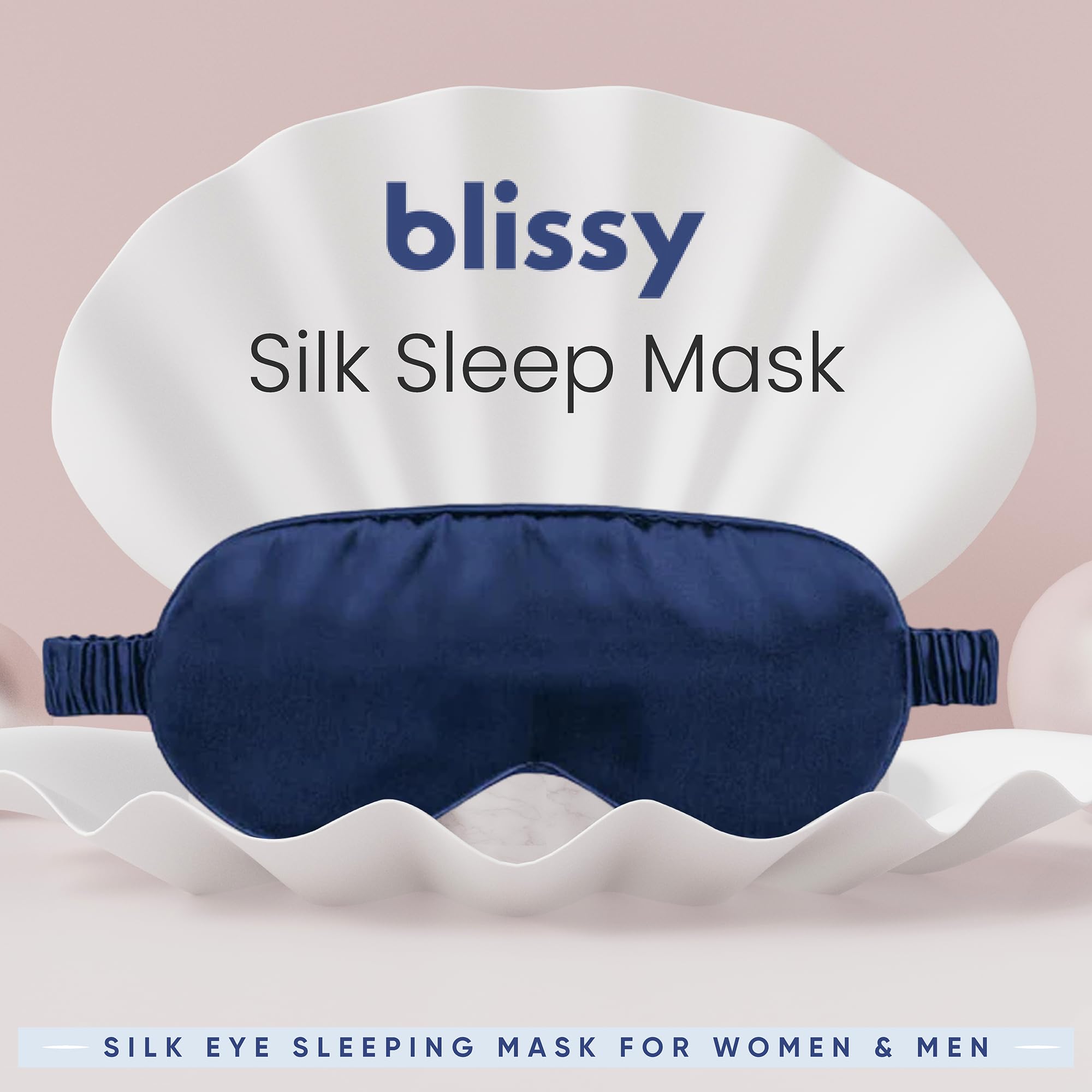 BLISSY Silk - Mascherina da notte in seta, per donne e uomini, per un oscuramento totale, 100% pura seta di gelso, 22 momme, fibre 6a, mascherina per dormire, copertura per gli occhi (blu)