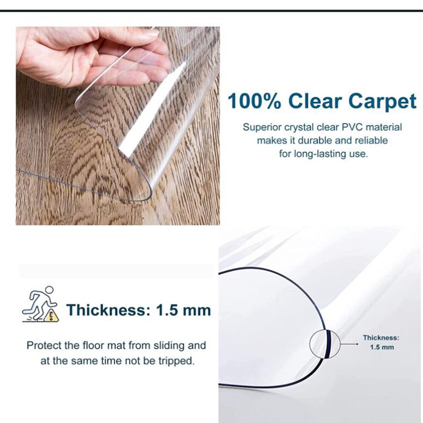 Bürostuhlunterlage Bodenschutzmatte | Bodenmatte Stuhlunterlage | Transparent Budget-Bodenschutzmatte für Hartböden,60/70/80 cm breit, 80-180cm Länge(60x60cm/23.62x23.62in)