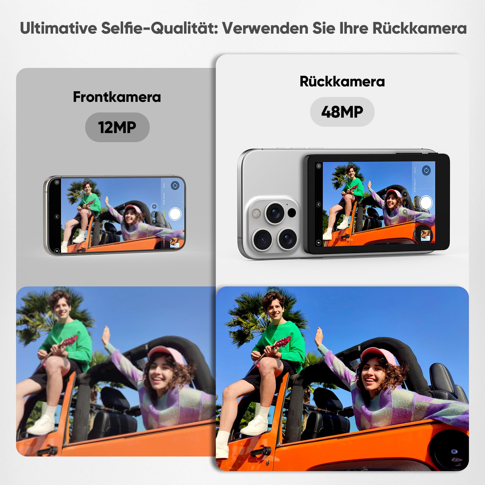 Rottogoon Selfie-Monitor Touchscreen für iPhone 7-17, 4 Zoll 4 K 30 fps, magnetischer Rückkamera-Monitor mit Lautsprecher für Vlog, YouTube, Tiktok, Live-Streaming, Videoaufnahme, Content Creator, P2P