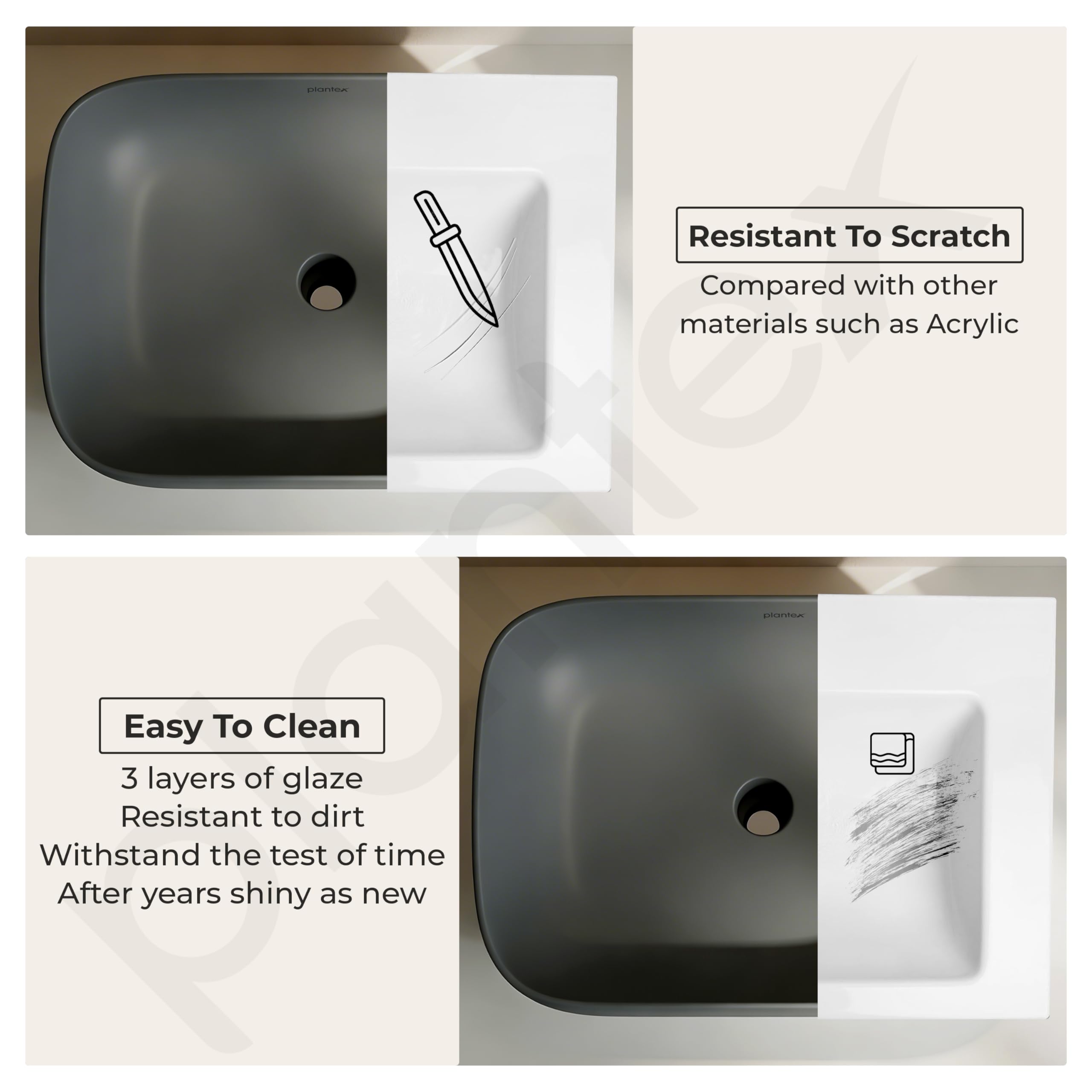 Plantex Ceramic Wash Basin - Cloud Grey -7