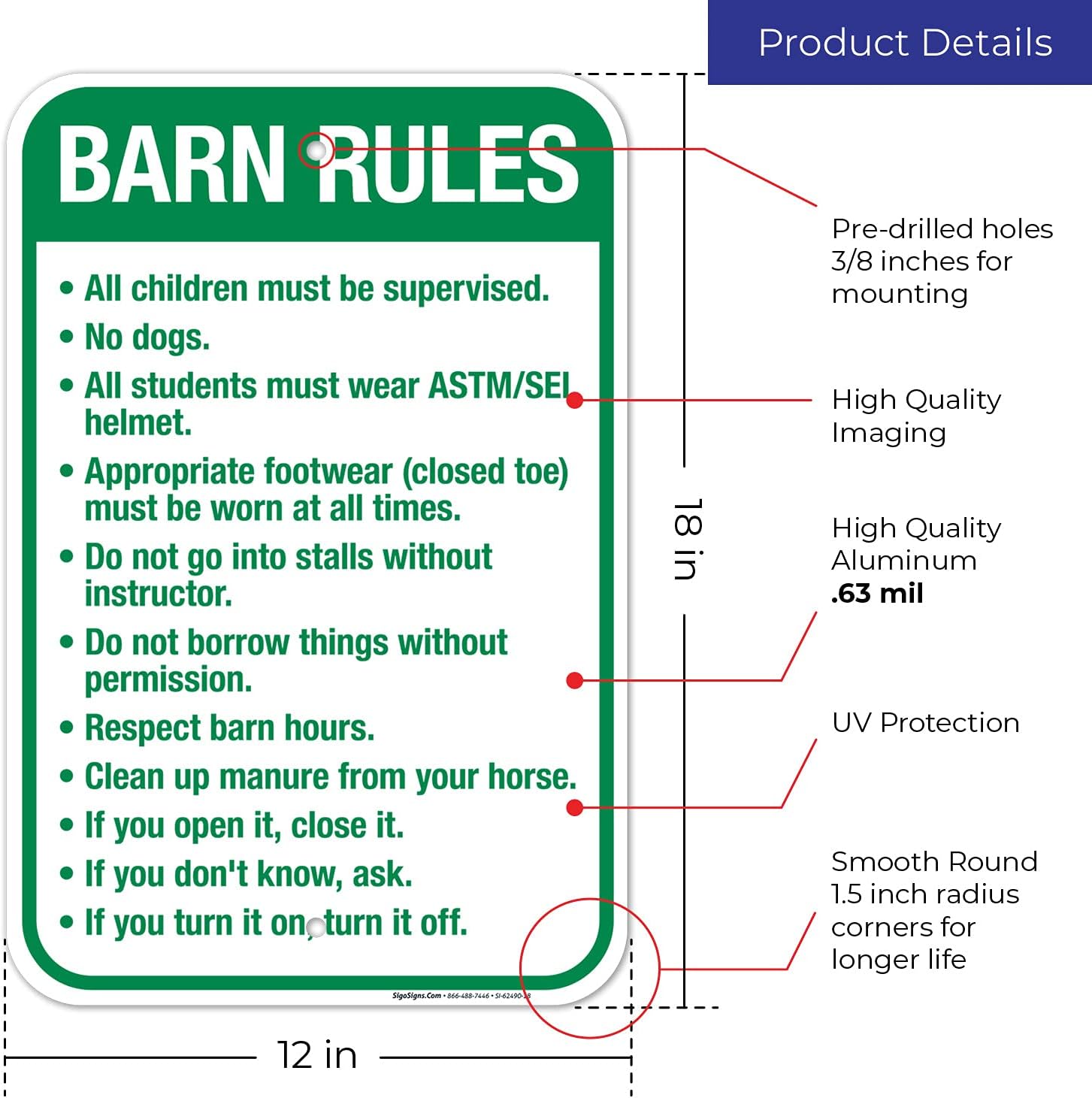 Barn Rules Sign, 12x18 Inches, Rust Free .063 Aluminum, Fade Resistant, Made in USA