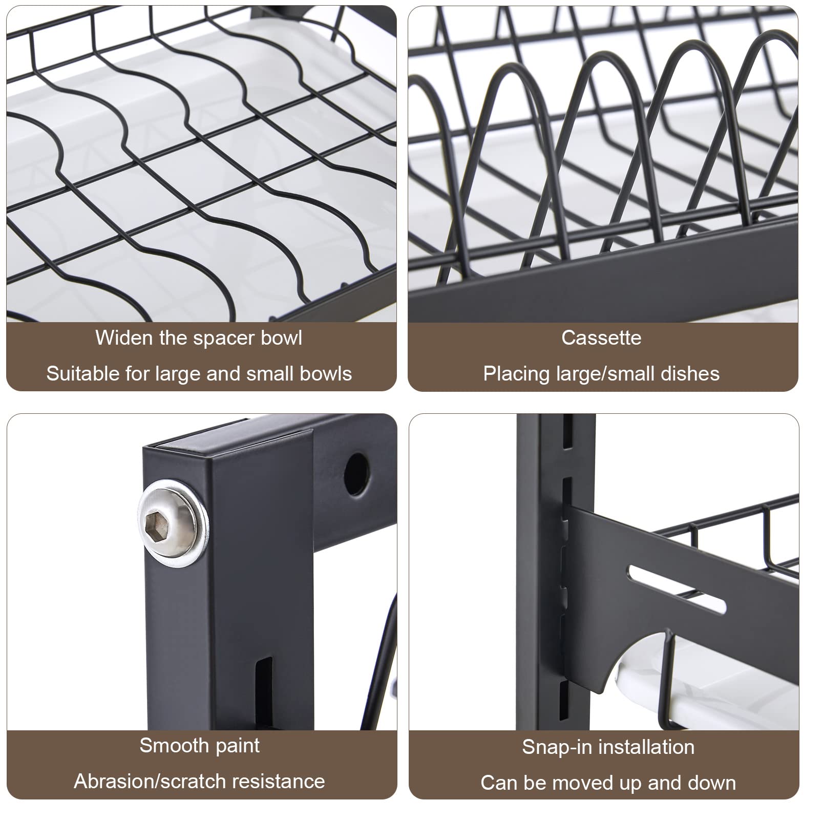 Escurridor de Platos de Cocina montado en la Pared, Soporte para Cuencos, escurridor de Platos de Acero Inoxidable, Soporte para Cubiertos con Ganchos