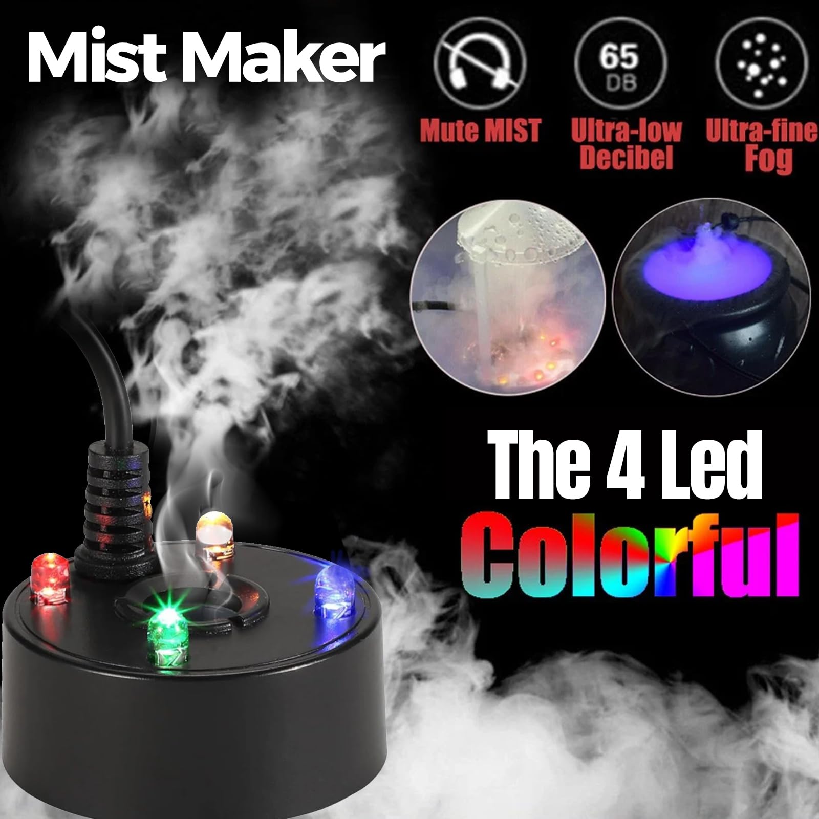 Mini Mist Maker, DC 5V Water Fountain Pond Fog Machine Atomizer, 4 LED Mister Fogger Air Humidifier - Image 3