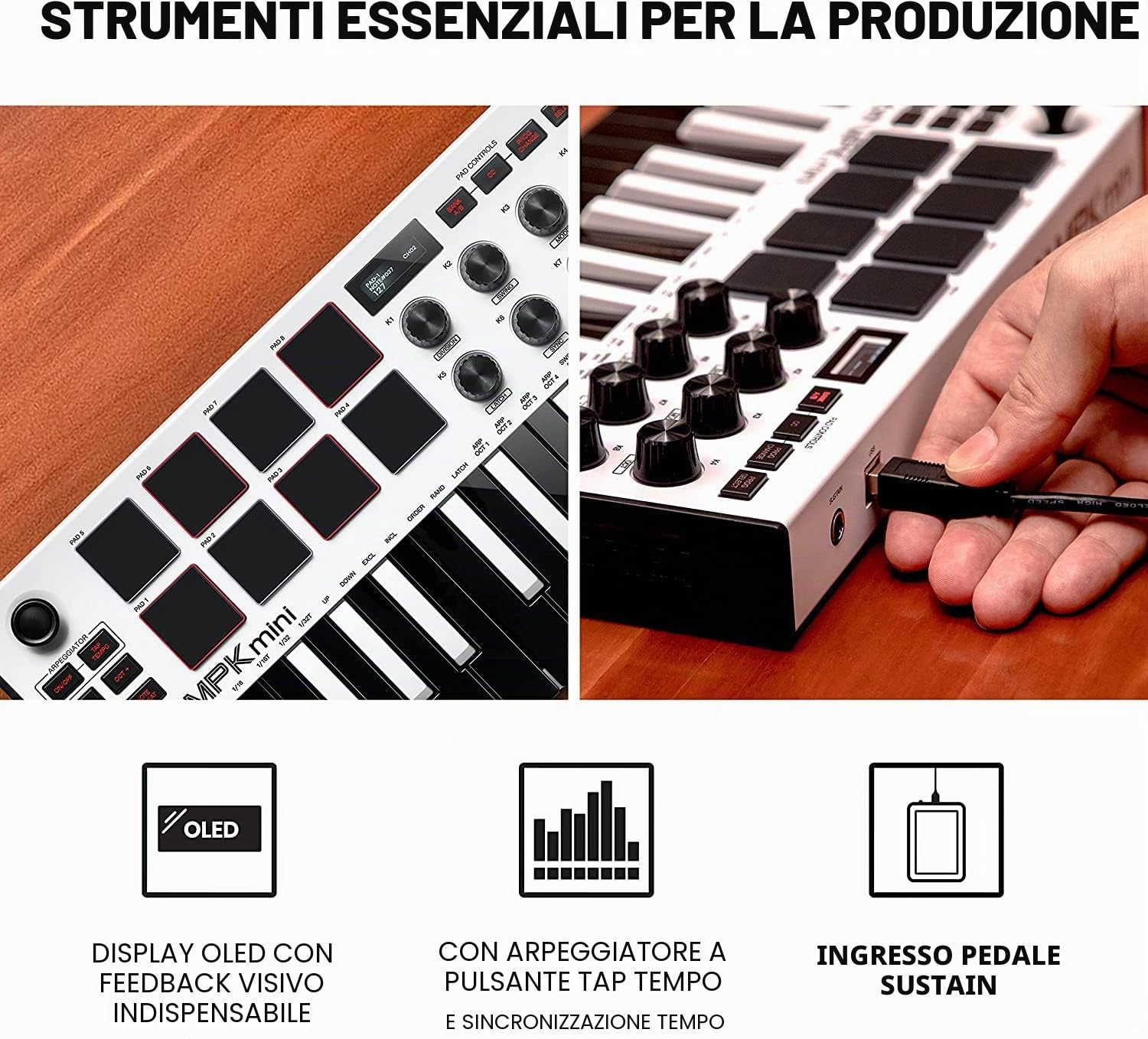 AKAI Professional MPK Mini MK3 White + M-Audio HDH40 – Tastiera MIDI Controller USB a 25 Note con 8 Drum Pad, 8 Manopole e Software + Cuffie Over Ear Chiuse da Studio con Cavo da 2,7 m