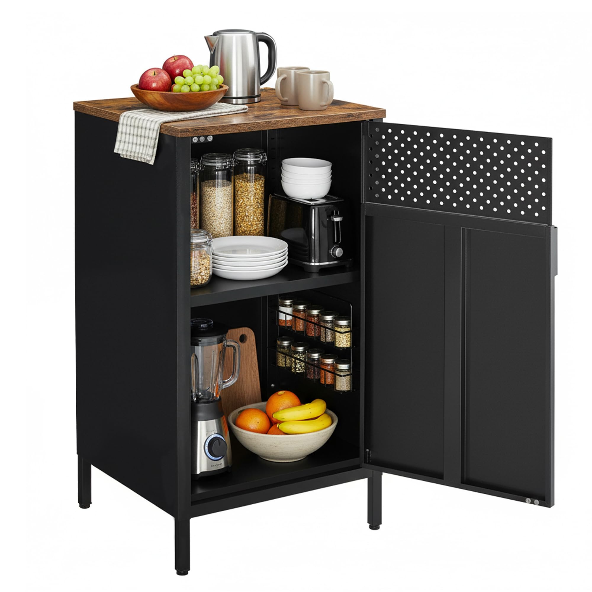 SONGMICS Aufbewahrungsschrank, Metallschrank, mit Doppeltür, Magnetverschluss, Verstellbarer Einlegeboden, Stahlgestell, 40 x 42,5 x 76 cm, vintagebraun-schwarz LSC101B01