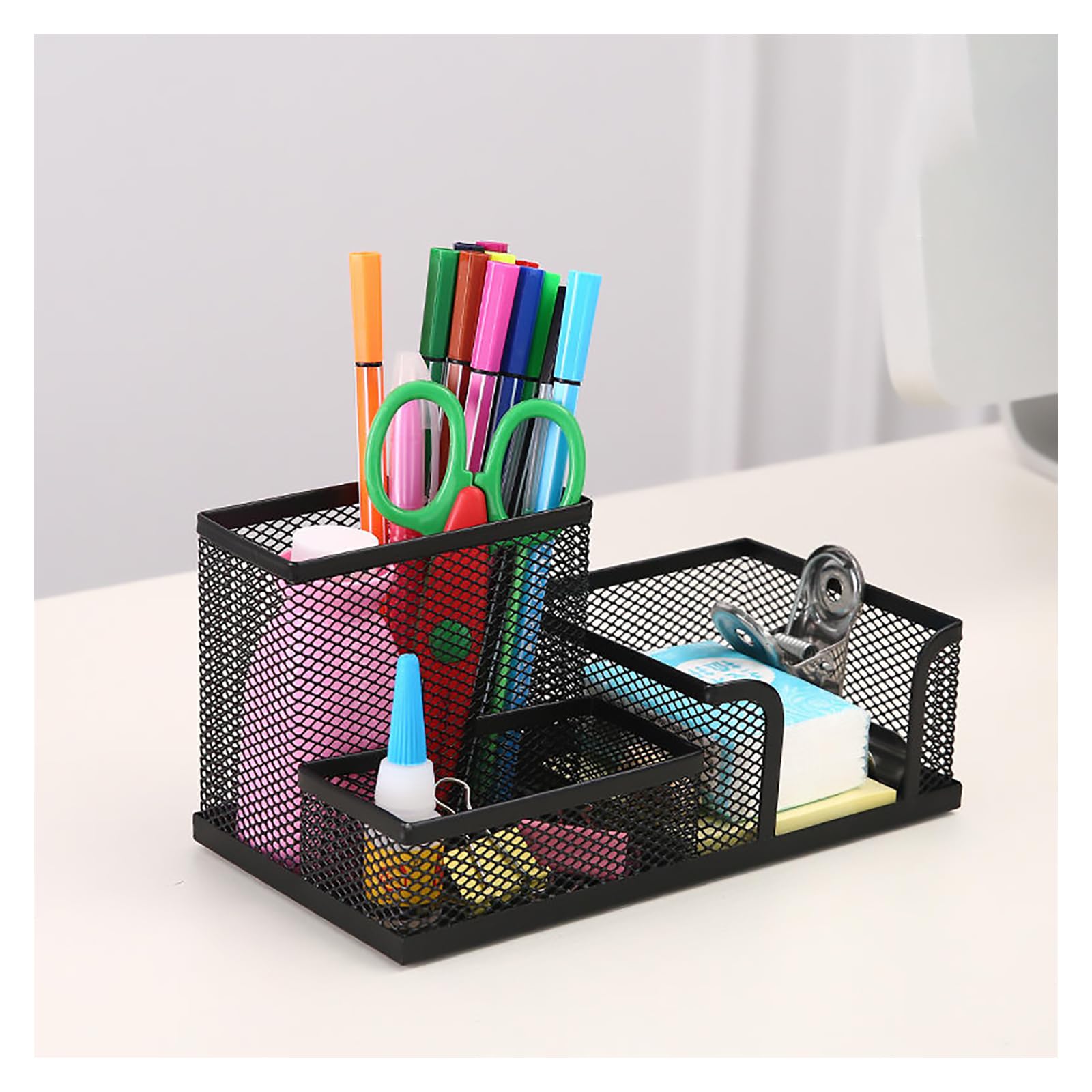 Desk Organizer Mesh Desktop Office Supplies Multi-functional Caddy Pen Holder Stationery with 3 Compartments for Office, Home, School, Classroom-image-38