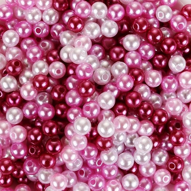 Naler 500pcs Art Pearls, Size 6mm Pearl Beads Charms for Art Craft Decorations Jewelry Making DIY, 4 Colors (Pink Series)