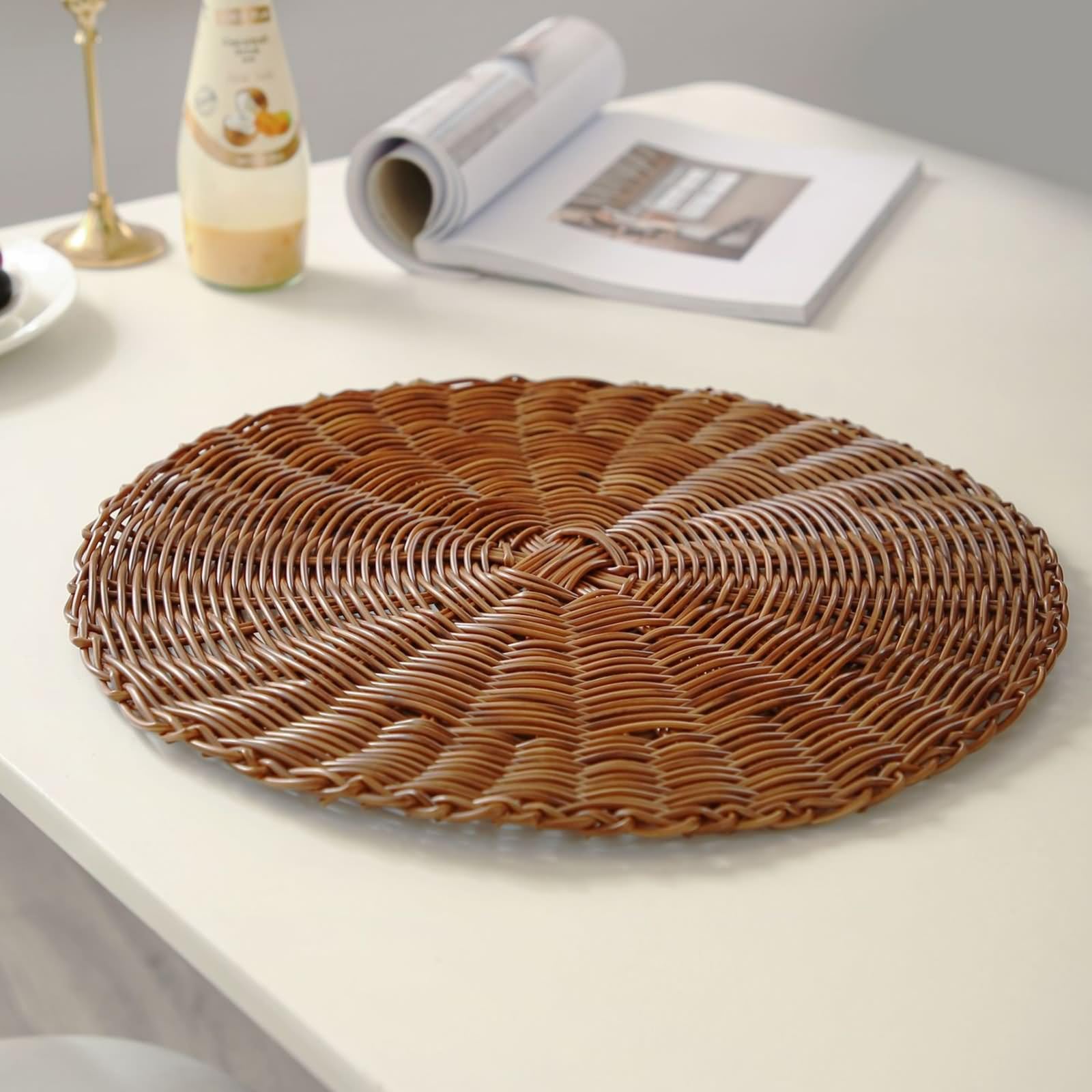 Tischsets Platzsets Herbst, Platzsets 10 Stück 38cm Gewebtes Kreismuster PP Dunkelbraun