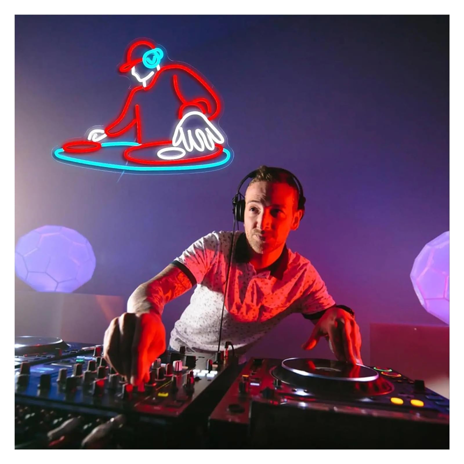 Wiszące neony artystyczne DJ Player Neon Sign Do Baru Klubu Muzyka Koncert Sypialnia Impreza 48cmx39cm/18.9inx15.35in