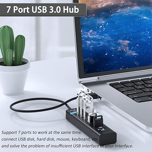 Miniatura 2 de Hub USB de 7 puertos para laptop, divisor USB multipuerto extensor USB para laptop, PC, MacBook, Mac Pro, Mac mini, iMac, Surface Pro y más