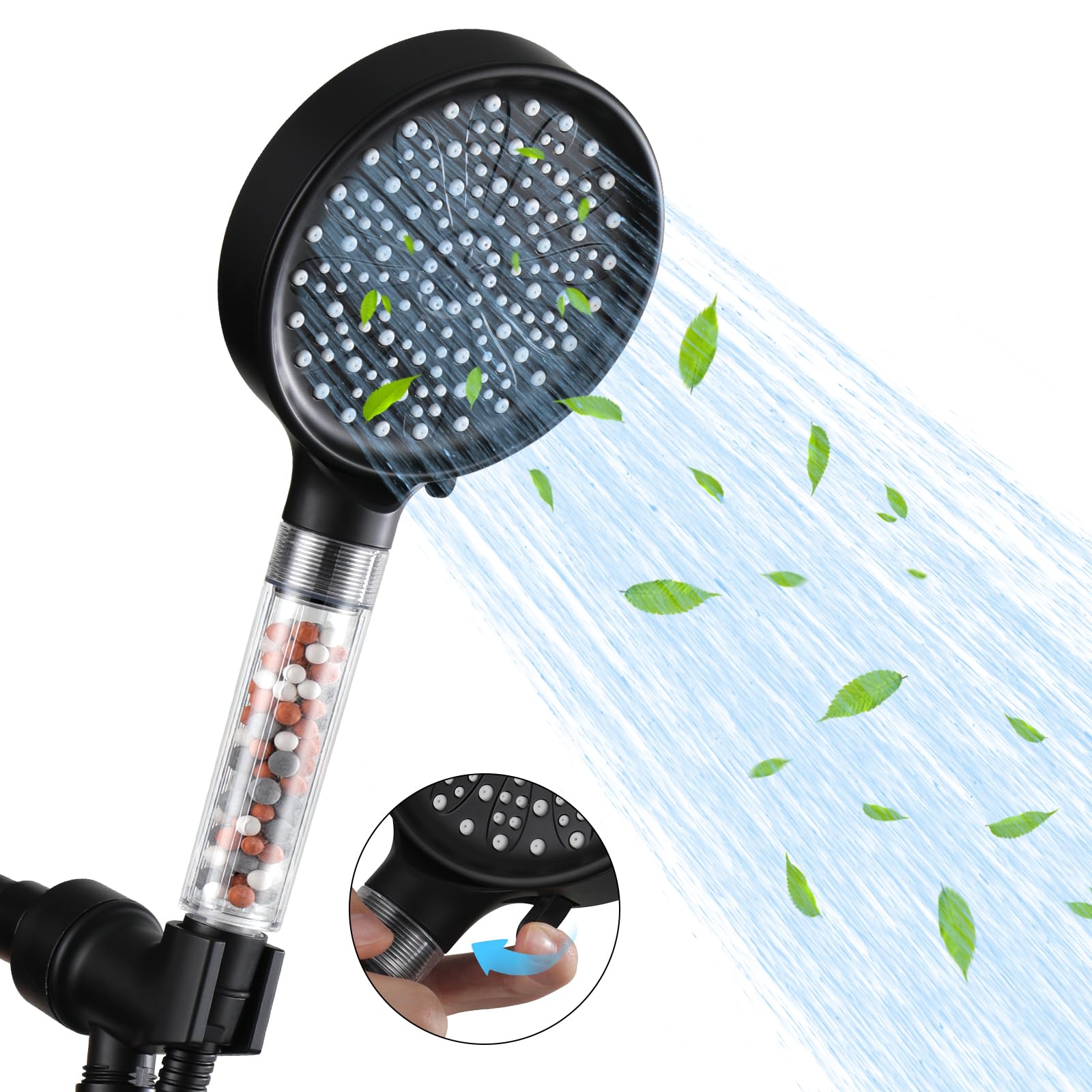 Essbhach Filtered Shower Head with Handheld, High Pressure 6 Spray Mode Showerhead, Water Softener Filters Beads for Hard Water, Water Saving Soft Spa Remove Chlorine - Reduces Dry Itchy Skin