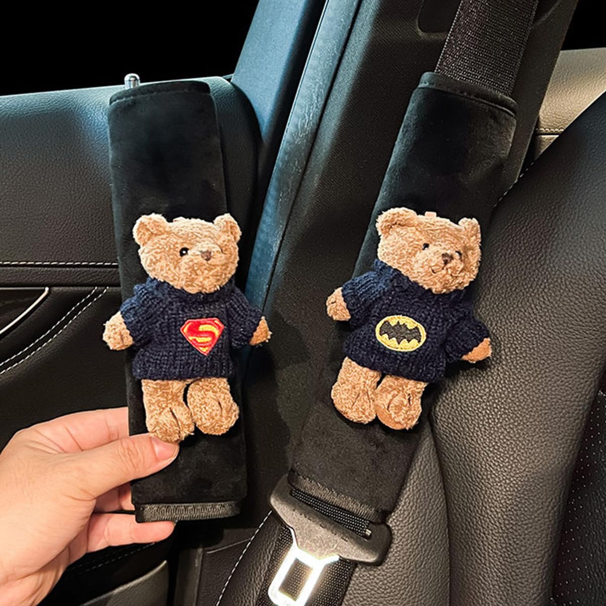 Super Soft Car Seat Belt Covers - 2 Pack Brown Bear Design, Universal Fit For All Vehicles - View #2