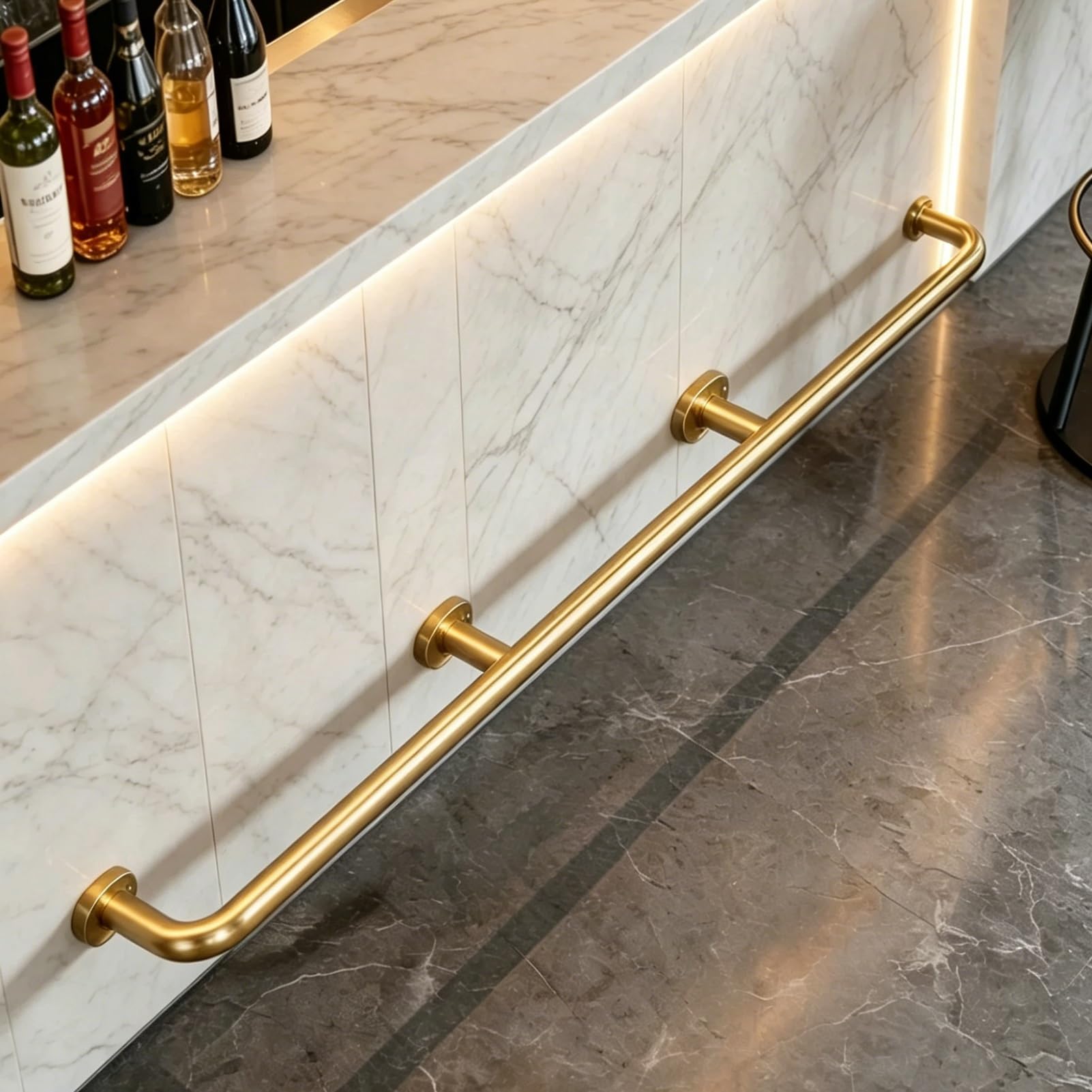 Jievmrs Space-Saving Bar Foot Rail Undercounter Mount, Industrial Round Pipe Foot Rest Railing System, Customizable Foot Rest Railing for Countertop(111cm(43 3/4"))