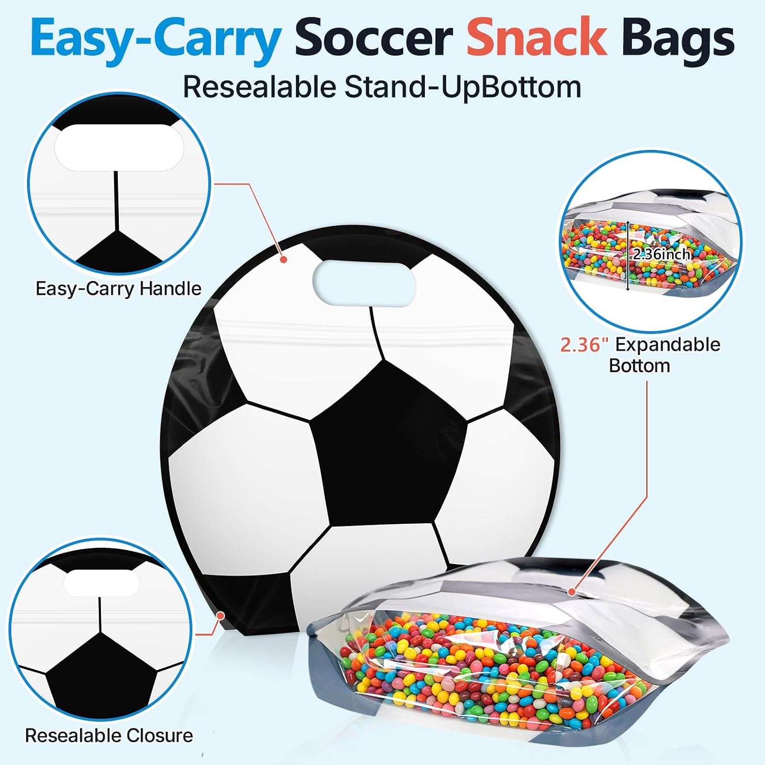  24pcs 3.5 Mil Thick Sealed Soccer Snack Bags for Training Snack Bag thumbnail