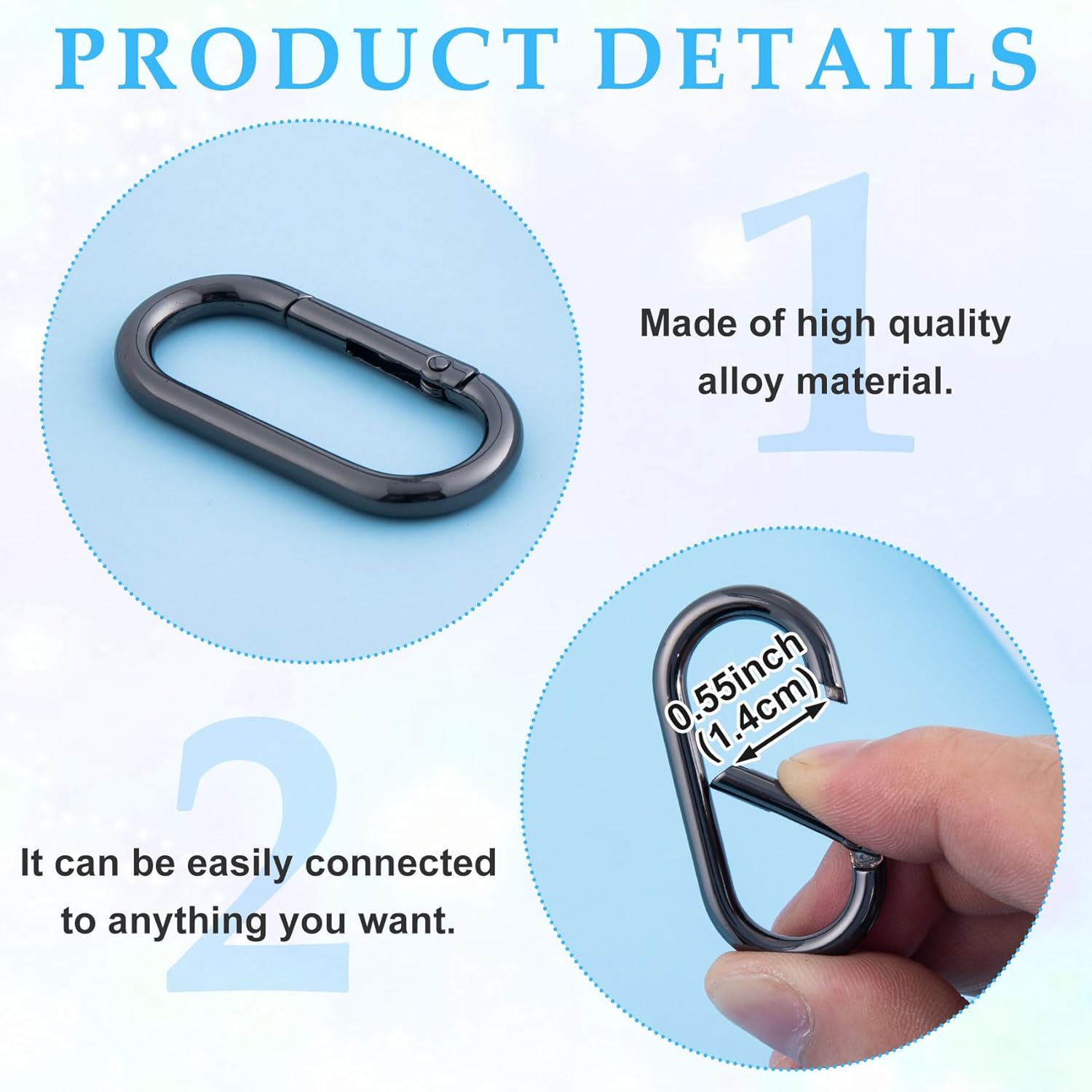 Oval Spring Ring Clips, Metal Keyring Purse Clip, Heavy Duty Opening O Ring Carabiner for Keychains,Backpacks, Keys - Image 2