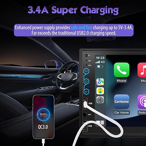 Miniatura 9 de Estéreo de auto doble DIN de 7 pulgadas con CarPlay inalámbrico y Android Auto, exclusivo DSP integrado, audio de alta potencia de 240 W, pantalla