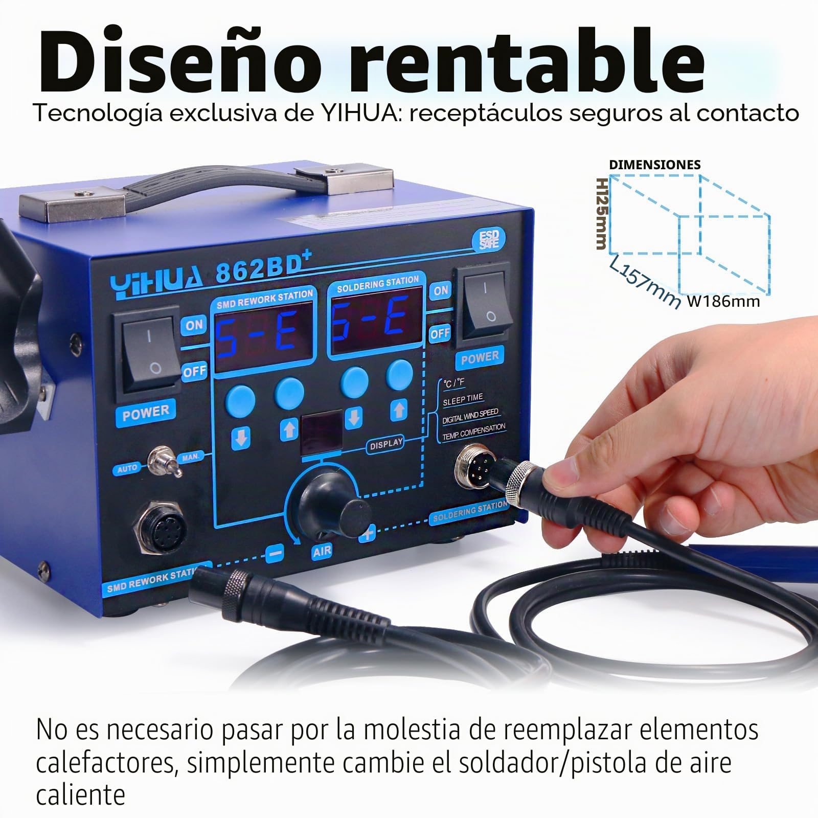 YIHUA 862BD+ Estación De Soldadura 2 En 1 SMD Con Soldador Aire Caliente Y Soldador Estaño Profesional, Estabilización De Temperatura Para Electrónica, DIY, retrabajos Y Reparaciones (UE)