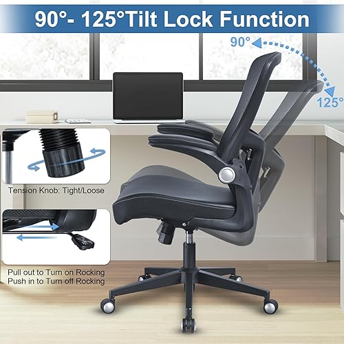 Miniatura 6 de Silla de oficina, 400 libras, silla de oficina ergonómica resistente con brazos abatibles, sillas de escritorio de oficina en casa con altura de