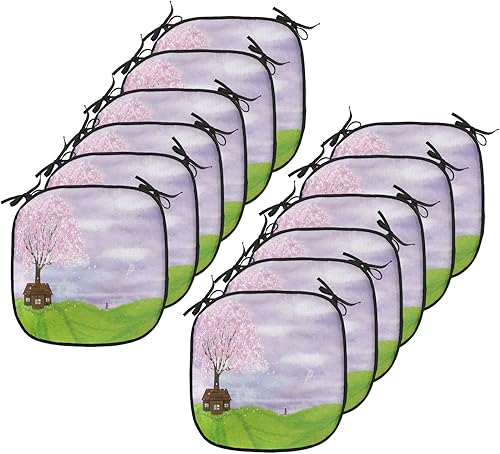 Miniatura 50 de Lunarable Cojín retro para silla, dibujo de chica a la moda en tierra primavera campo margaritas arte, acolchado de asiento para cocina y patio con