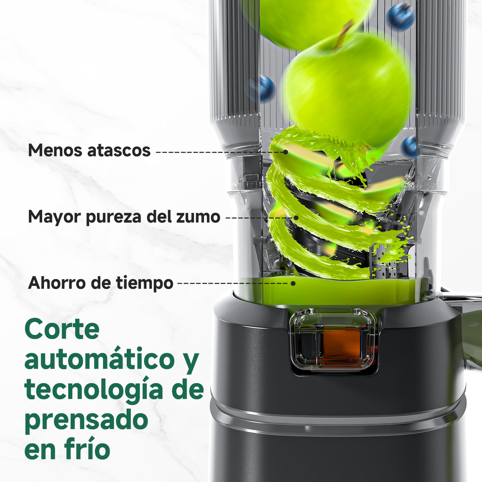 AMZCHEF Extractor de Zumo Automático Multifuncional de 250W, 150MM de Apertura, Exprimidor de Frutas y Verduras de 2 Litros con Triple Filtro - Negro