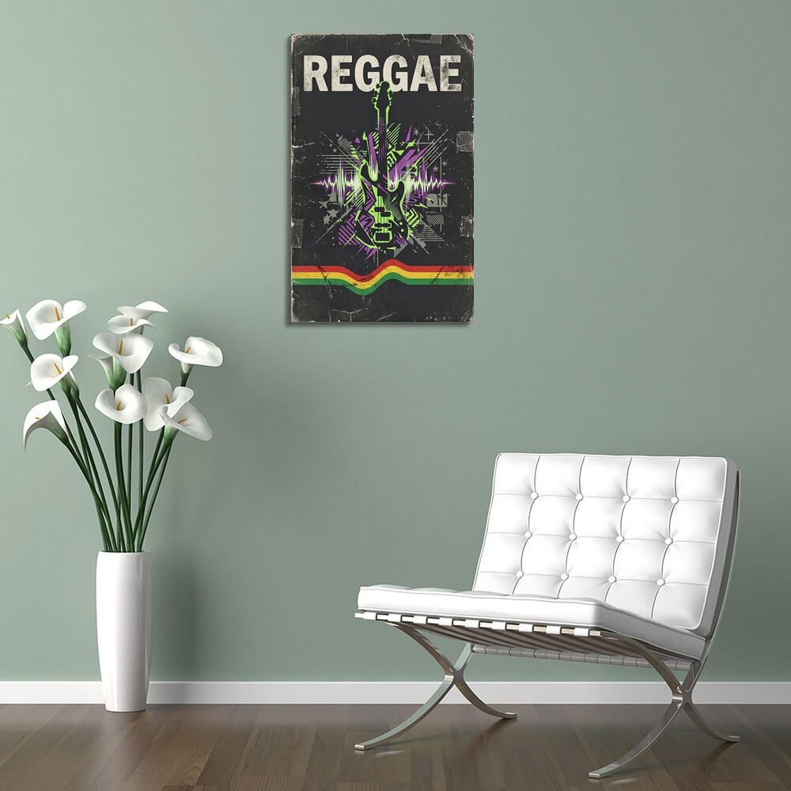 OKNGB Poster digitale con musica reggae, motivo a forma d'onda e basso, stampa artistica su tela, poster decorativo moderno, per camera da letto, per camera da letto, 60 x 90 cm