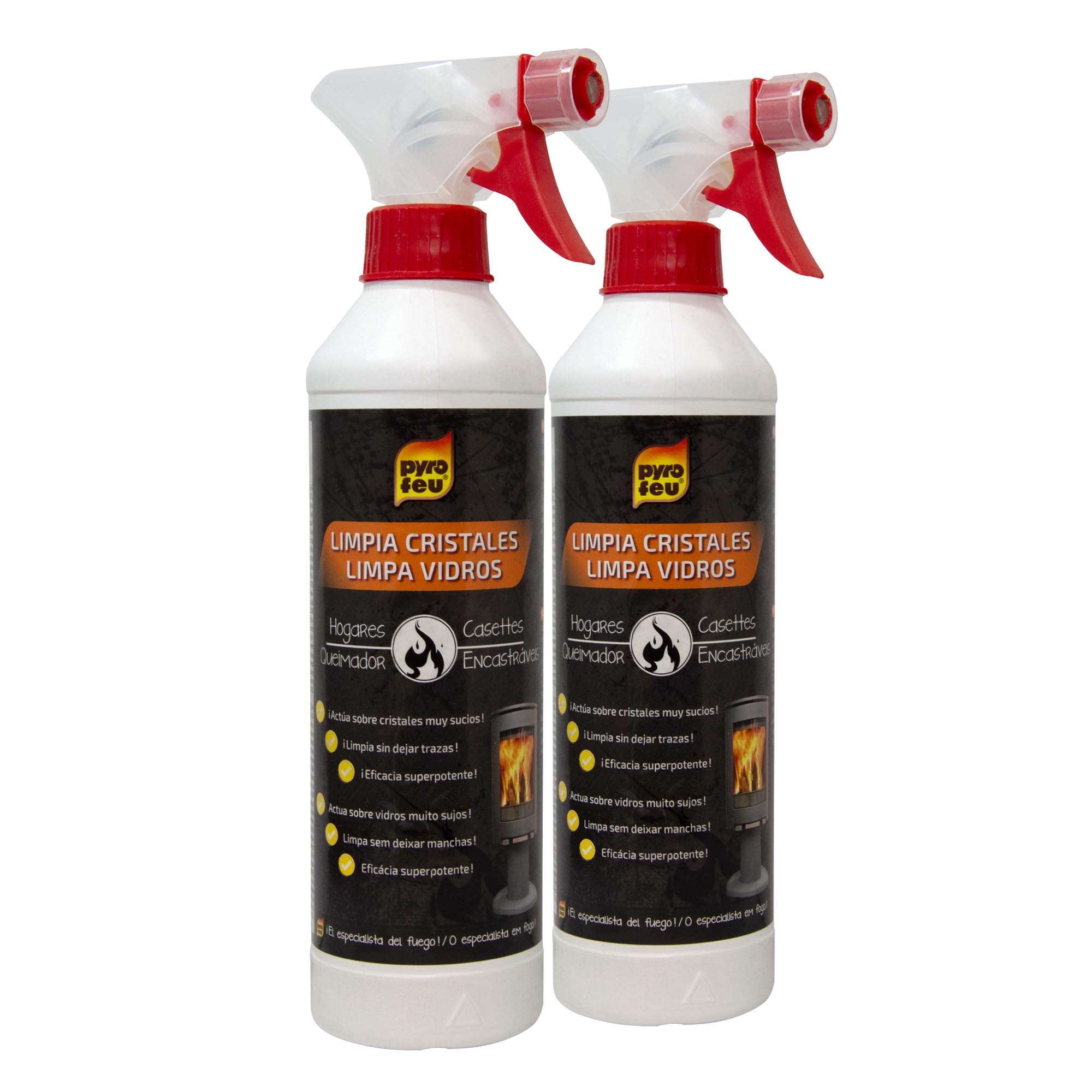 PYRO FEU 24512-12 Pack de 2 Limpiacristales antihollín para cristales de horno y chimeneas 2x500 ml, Blanco y marrón — view 2