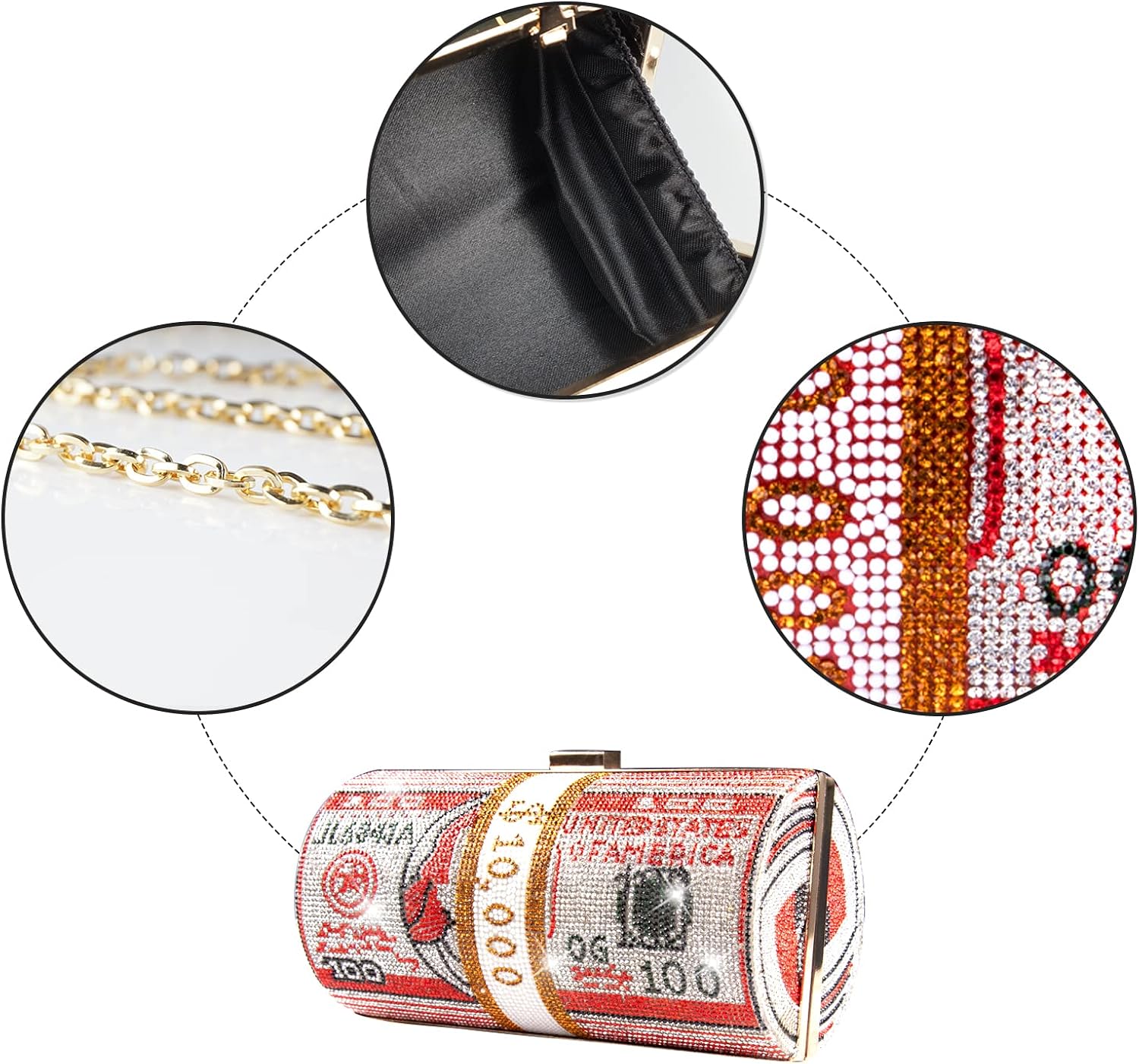 Miniatura 2 de GripIt Monederos de mano con diamantes de imitación para mujer, monederos realistas para fiesta, monedero de diamantes novedoso para noche