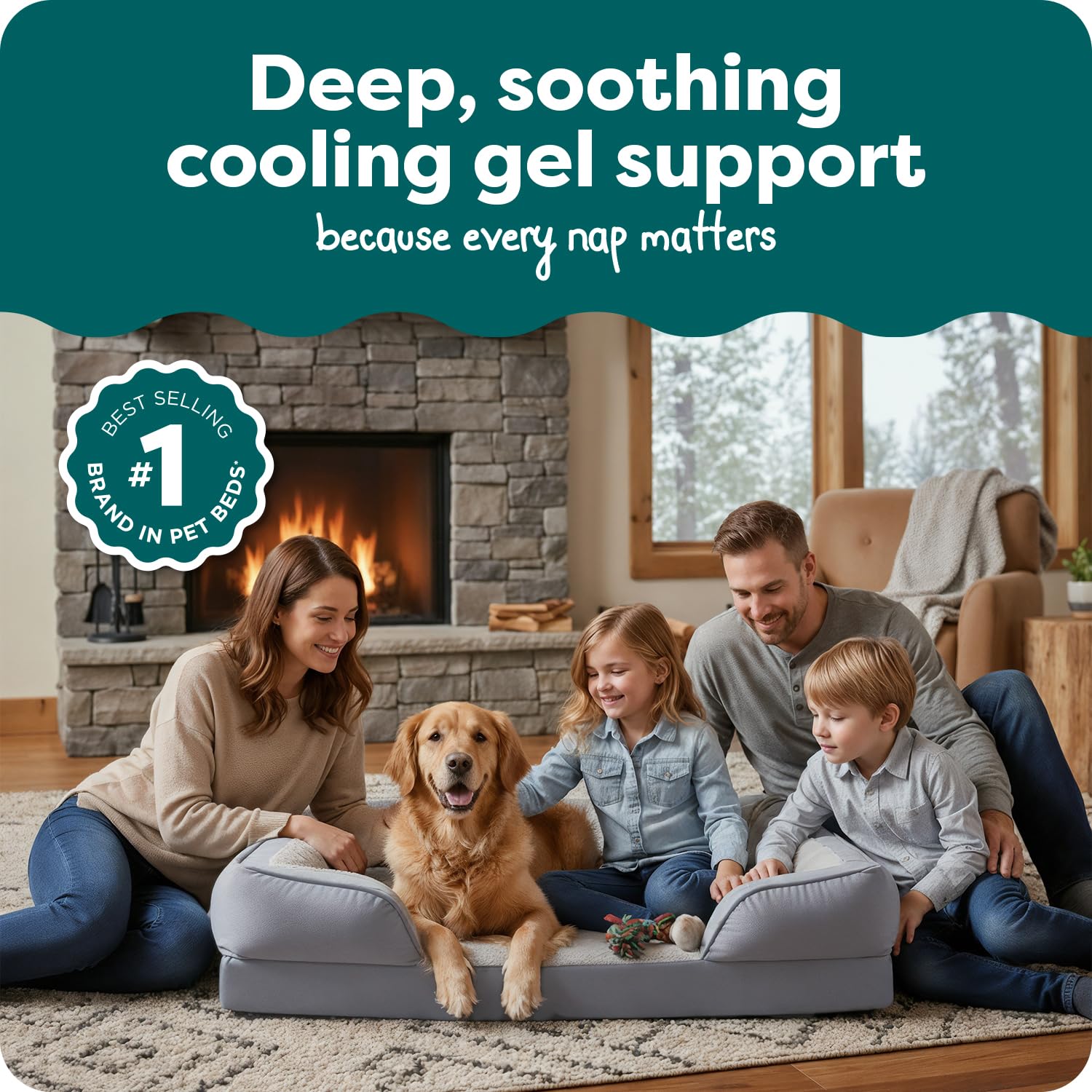 FurHaven Cama de Gel refrescante para Perros Grandes con Cojines extraíbles y Funda Lavable, para Perros de hasta 95 Libras, sofá cómodo Ondas de Felpa y Terciopelo, Gris Granito, Jumbo,