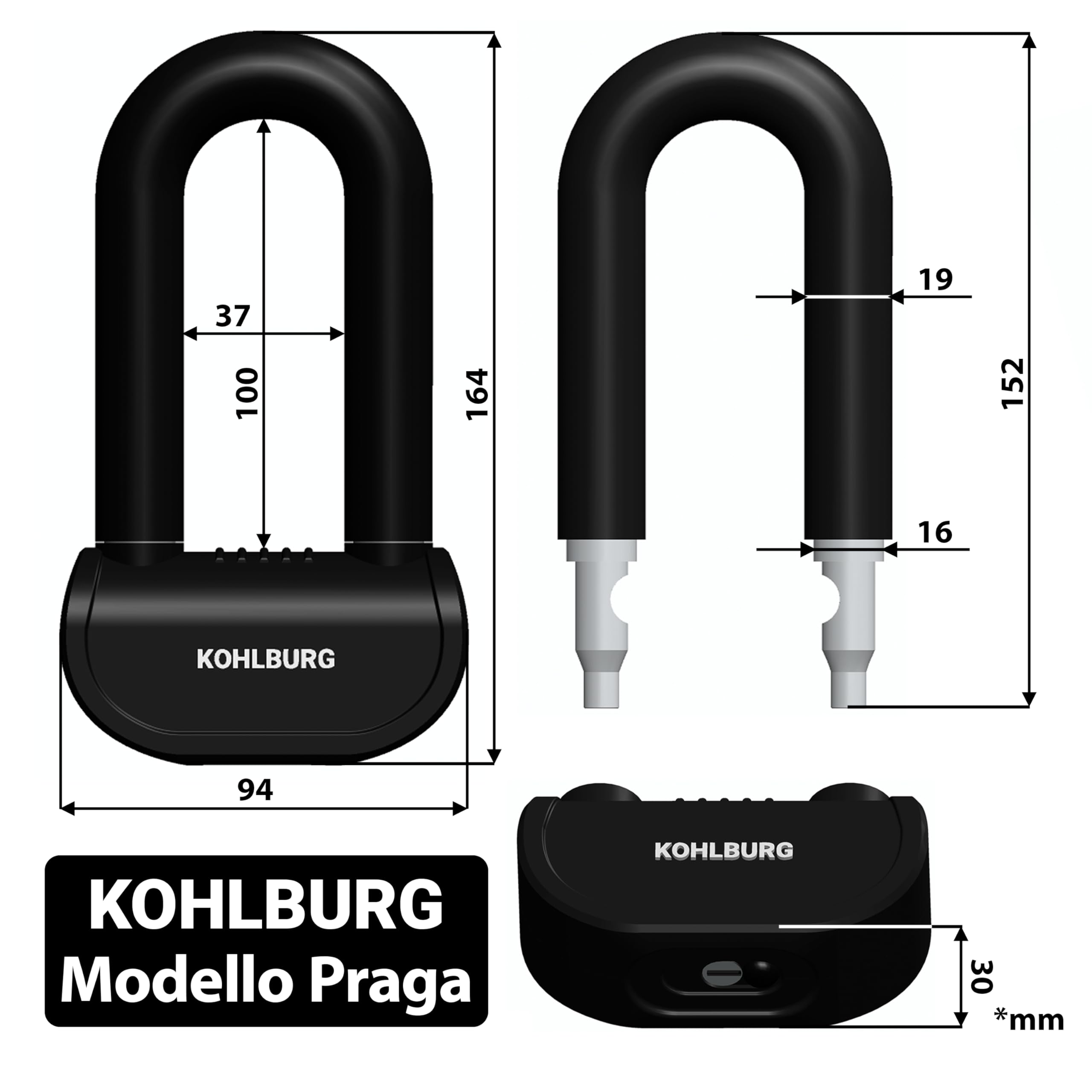 KOHLBURG antifurto moto sicuro – blocca disco con livello di sicurezza massimo 15+ – blocco ruota posteriore da 16 mm – protezione antifurto per moto, scooter & ciclomotore