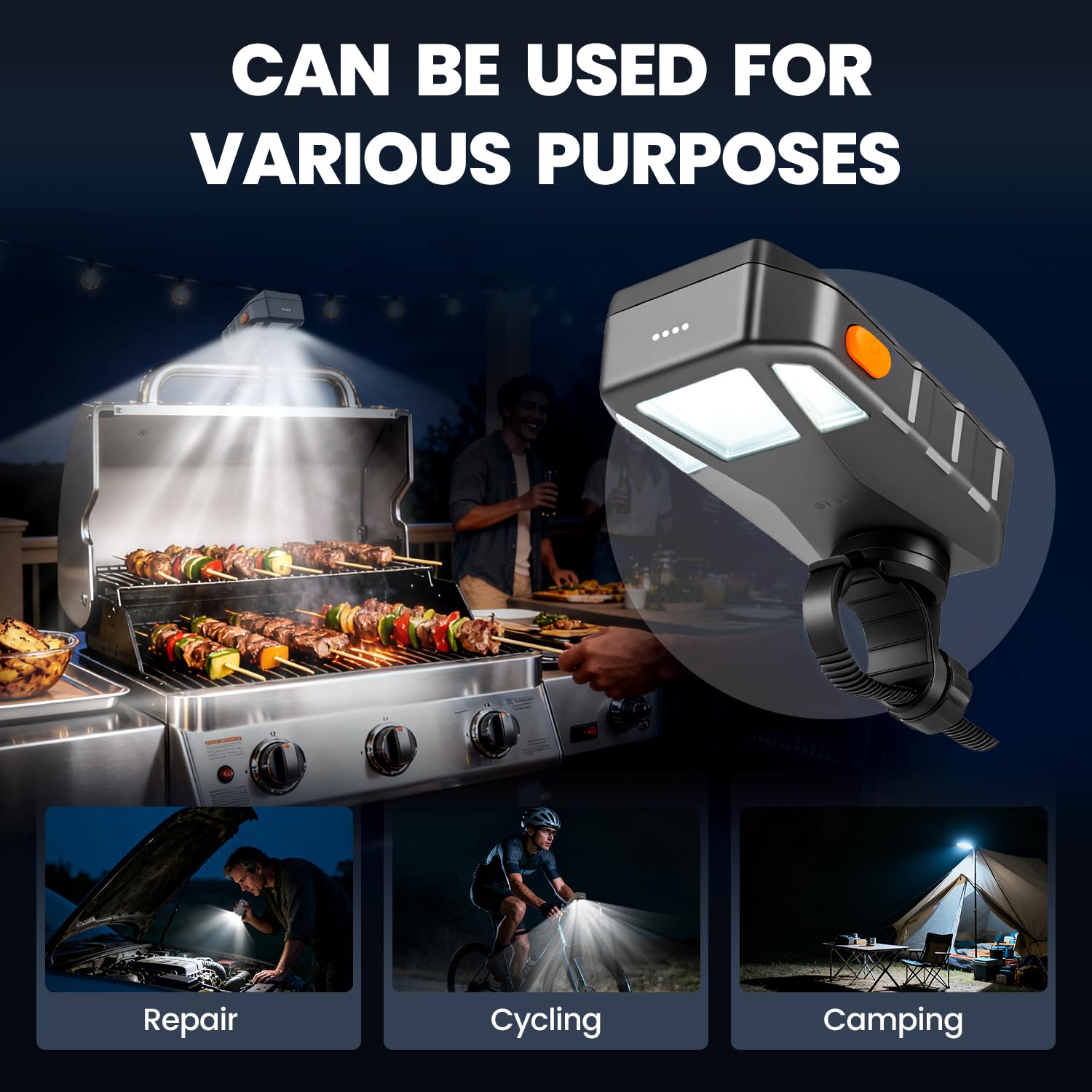 Goldusk Luz de parrilla, para accesorios de parrilla al aire libre, regalo de Navidad, interruptor automático, luz de barbacoa recargable