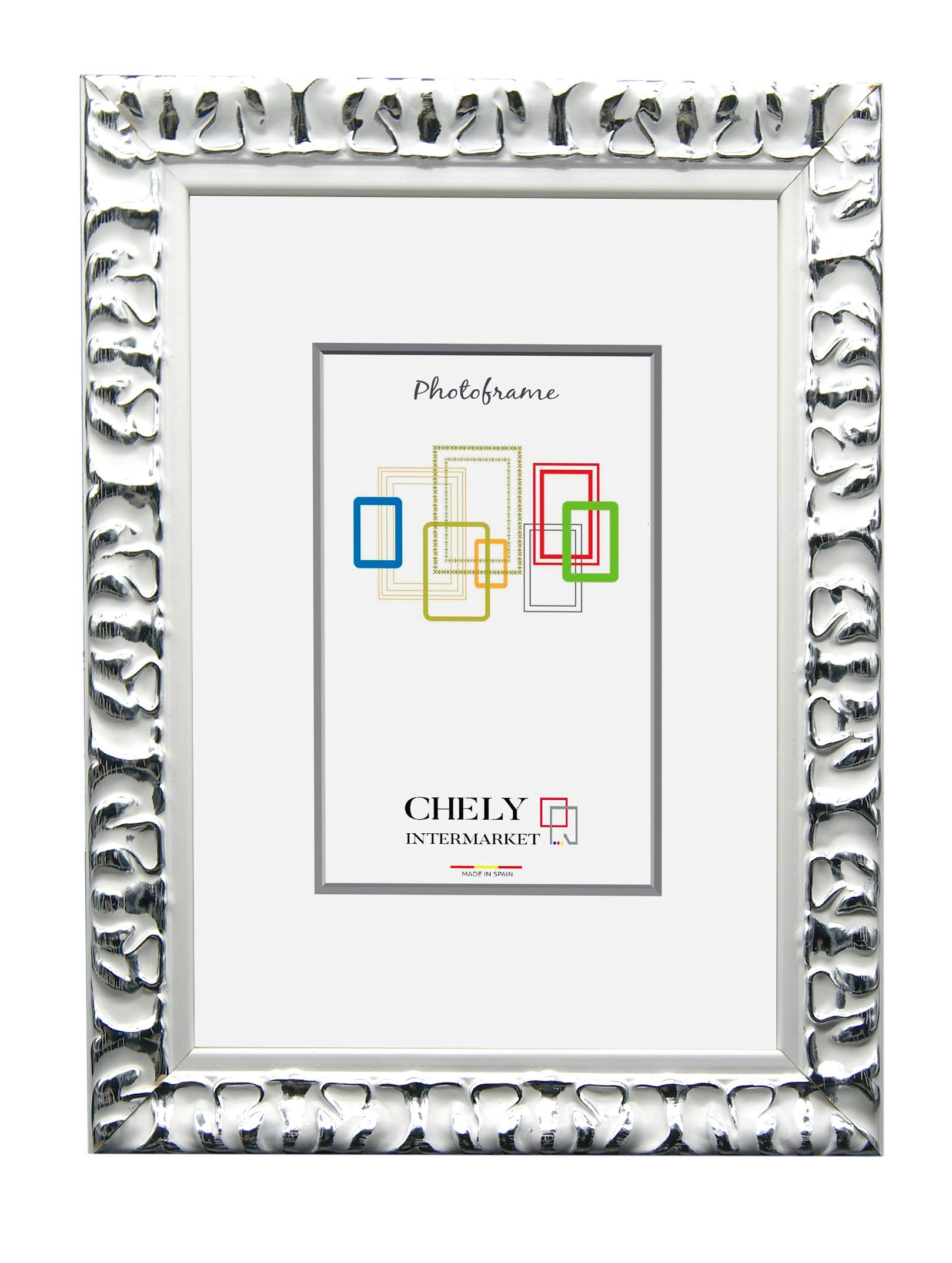 CHELY INTERMARKET | 27B2A | Marco de fotos 30x40cm (Blanco-Plateado) Mod-217 | Estilo Barroco | Marco de madera para Decoración de Casa | Fotografías de Boda | Listado de precio.(0,85)