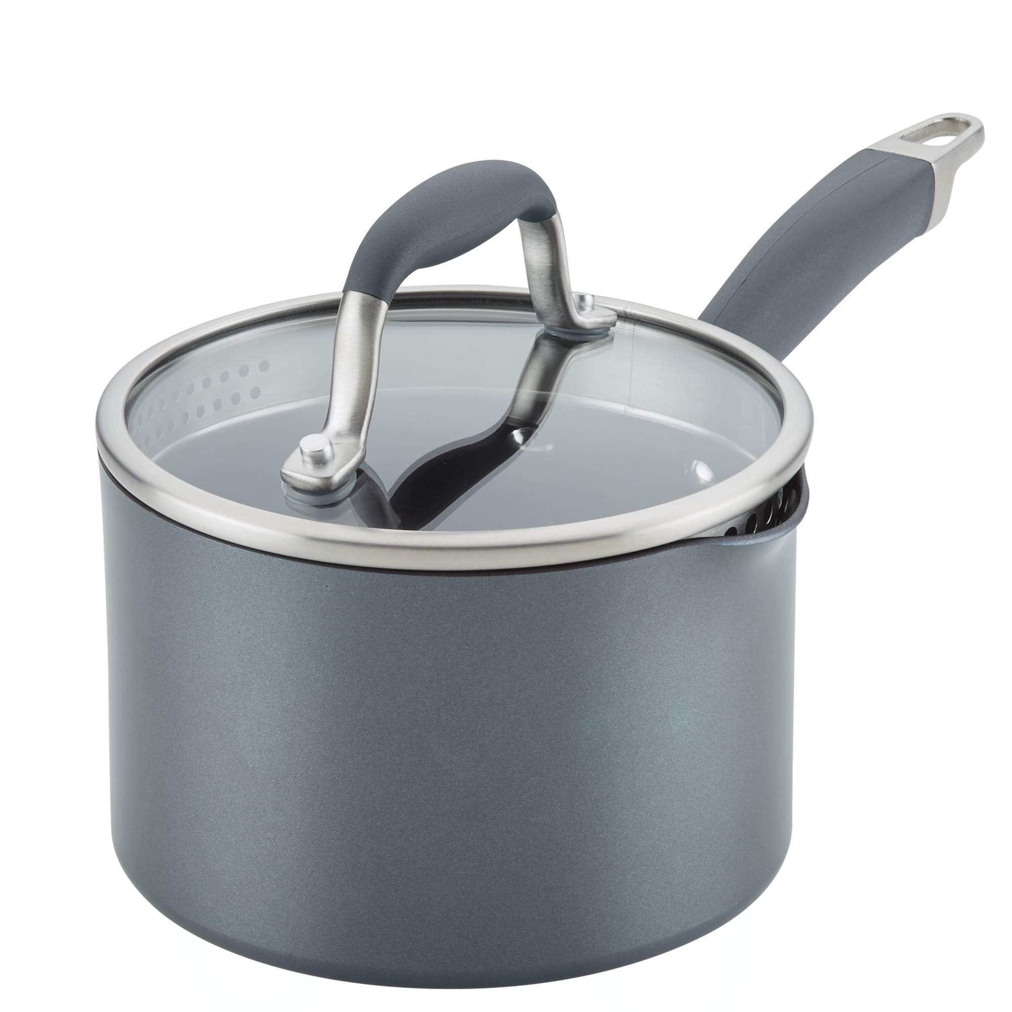 AnolonAdvanced Home Hard Anodized Nonstick Sauce Pan/Saucepan with Straining and Lid, 2 Quart (2 Qt Straining Saucepan, Moonstone)