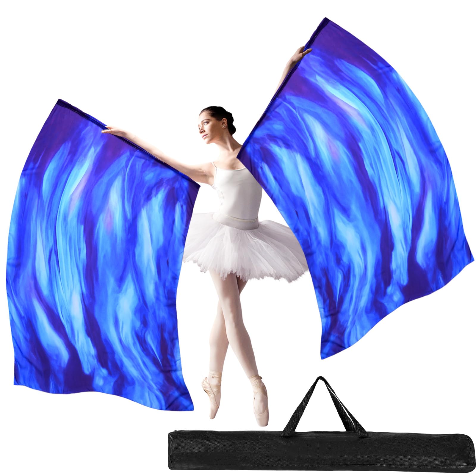 Remagr 2 Pcs 63"X43.3" Praise Dance Worship Flags with Scalable Rod Semicircle Angel Wing Flag Church Praise Flags for Worship Dance Banner Outdoor Practice Performance (Purple, Cyan, Blue)