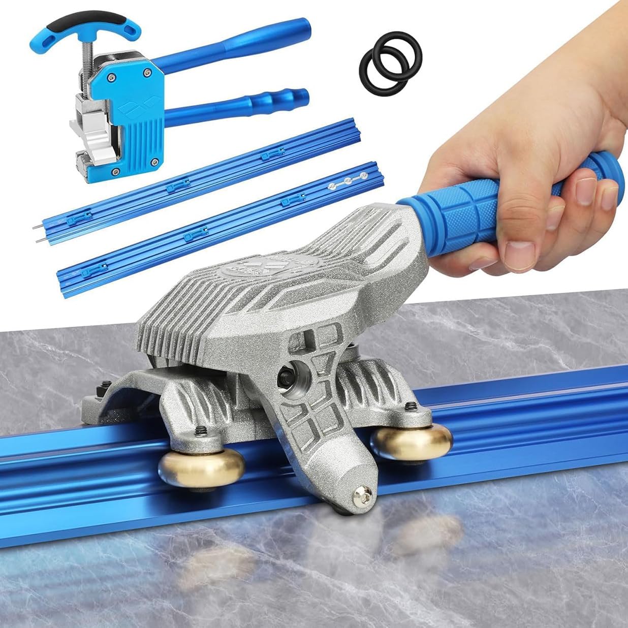 GYQSSD Manual Tile Cutter, Professional Large Format Tile Cutting Machine (Five Wear-Resistant Rollers) + Build-in Suction Cups Guide (2.2/2.3/3.0/3.8M) + Powerful Tile Pliers,2.2m