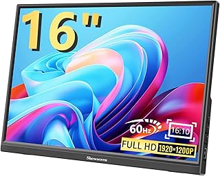 Portable Monitor 16inch, Full HD 1920X1200P Display 300cd/Brightness,60Hz IPS LCD Panel,100% RGB, Built-in Speaker, HDMI USB C Portable Monitor for Laptop PC PS3/PS4 Switch product image