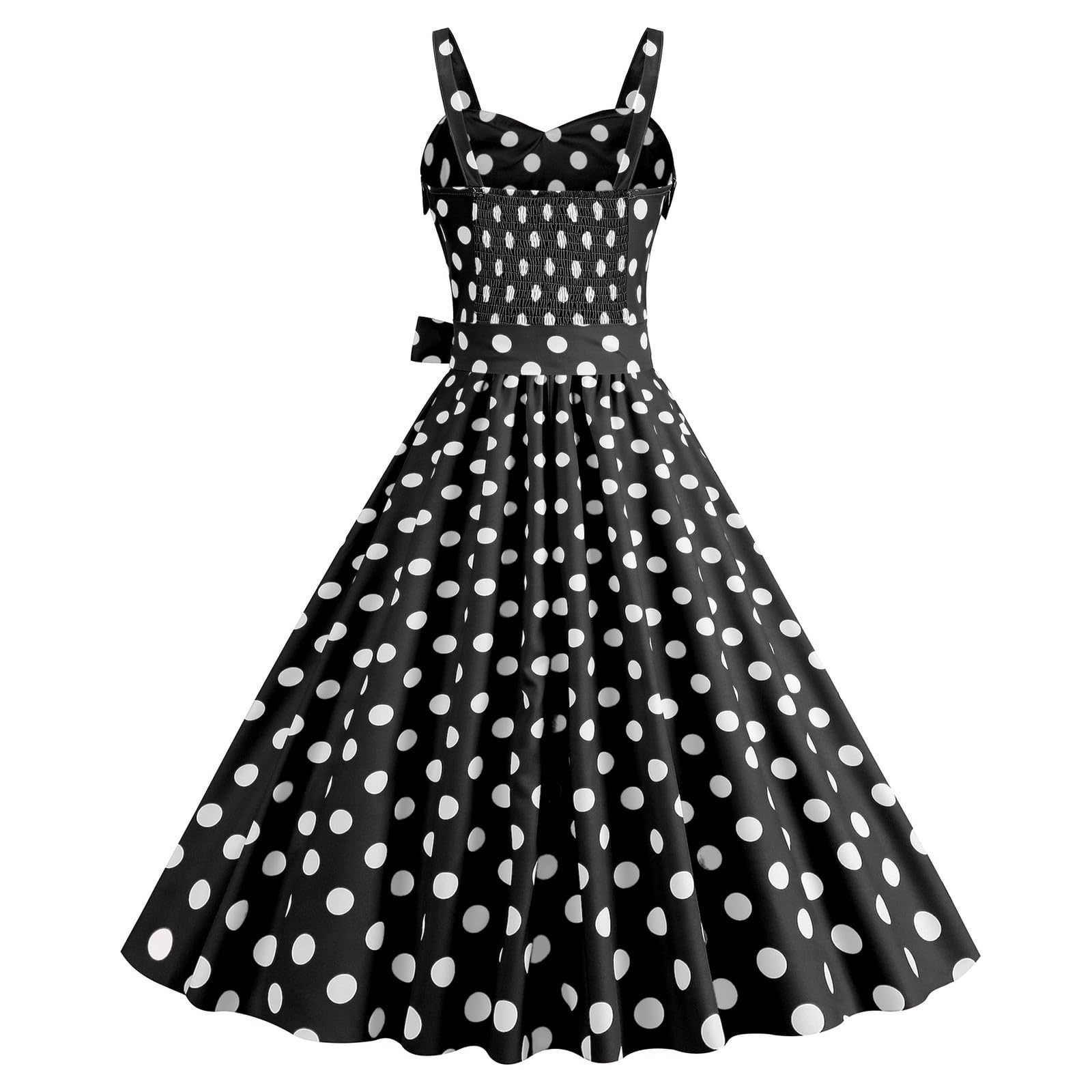 Générique Robe Année 60 Pin-Up Femme Sexy Col V sans Manche Retro robe Style 1950's Audrey Hepburn Pin-Up Rockabilly Elegante Polka Dot Trapèze Vintage Robes Swing De Bal Fête Cérémonie Mi Longue