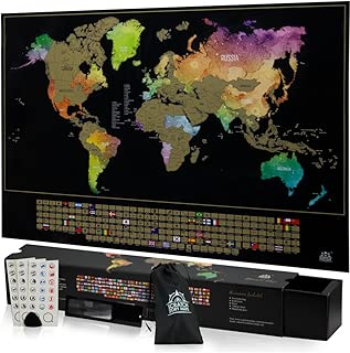 Scratch Off Map Of The World With States - Easy Off Gold Foil Reveals Stunning Watercolor And Tracks Your Travels - All US States Outlined - 17 X 24 Poster In Gorgeous Gift Box - coolthings.us
