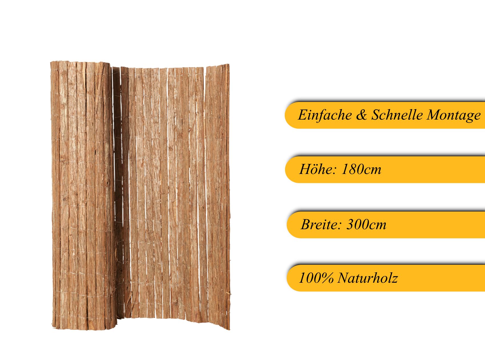 Baumrinde Sichtschutz, Rindenmatte I Perfekter Windschutz & Sichtschutz für Balkon, Zaun & Garten I verschiedene Größen (180 x 300 cm)