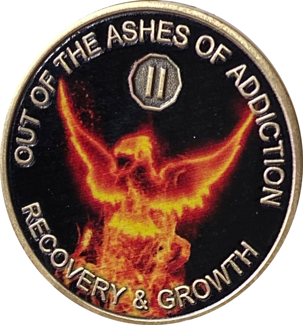 RecoveryChip2 Year Color Out of The Ashes of Addiction Phoenix Flames Sobriety Chip AA NA Medallion