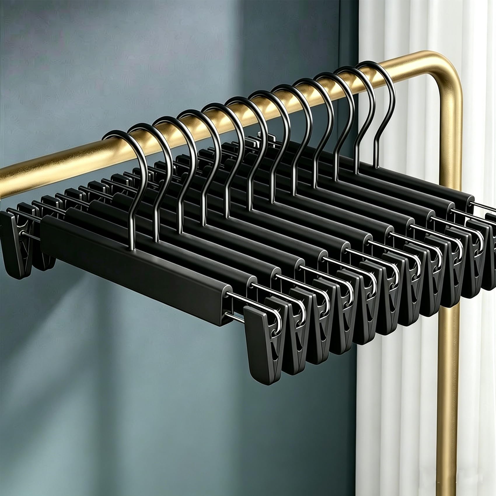 Trouser Hanger, 30Pack Plastic Pant Hangers Space Saving Skirt Hangers with Clips Adjustable Non-Slip Coat Suit Metal Heavy Duty Chrome Clothes Hangers Clothes Hook