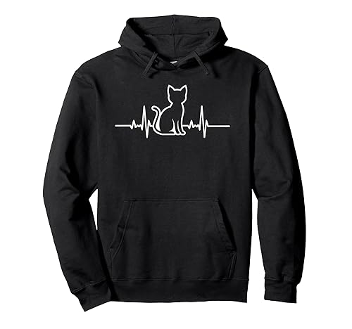 Heartbeat Cat For Women Silhouette Cute Heartbeat Cat Lover Pullover