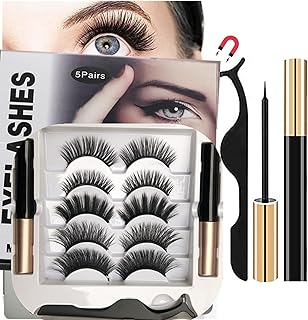 CHANSHIN Magnetic Eyelashes And Magnetic Eyeliner, Magnetic Lashes With 5Pairs-Different Lengths&Different Densities, Tweezers Reusable False Eyelashes,No Glue Needed