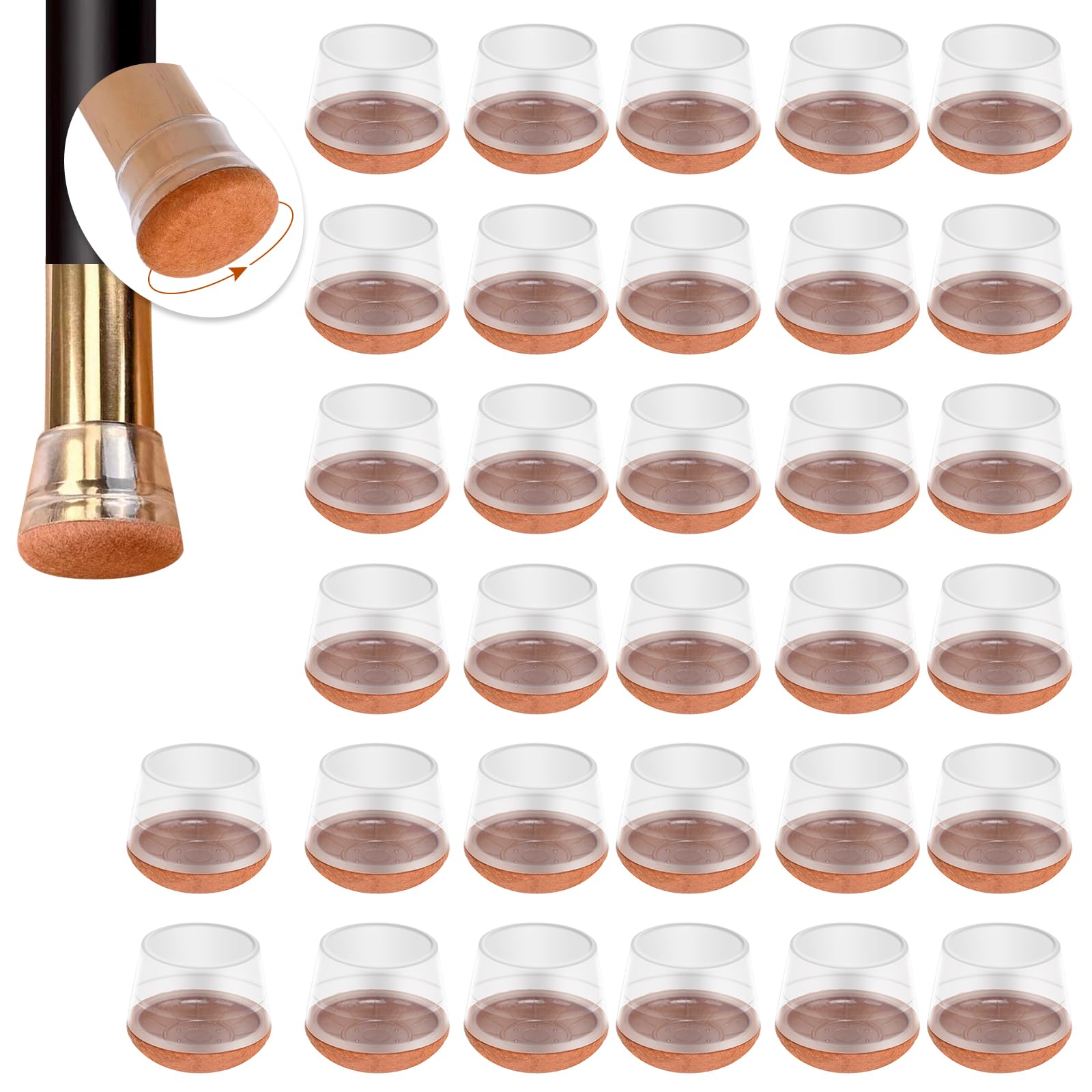32 Pcs Chair Leg Protectors,Clear Square Silicone Chair Leg Floor Protectors with Felt,Chair Sliders Floor Protector,Rubber Chair Leg Protectors,No Scratches and Reduce Noise(Large (Fit:1.21"-1.4"))